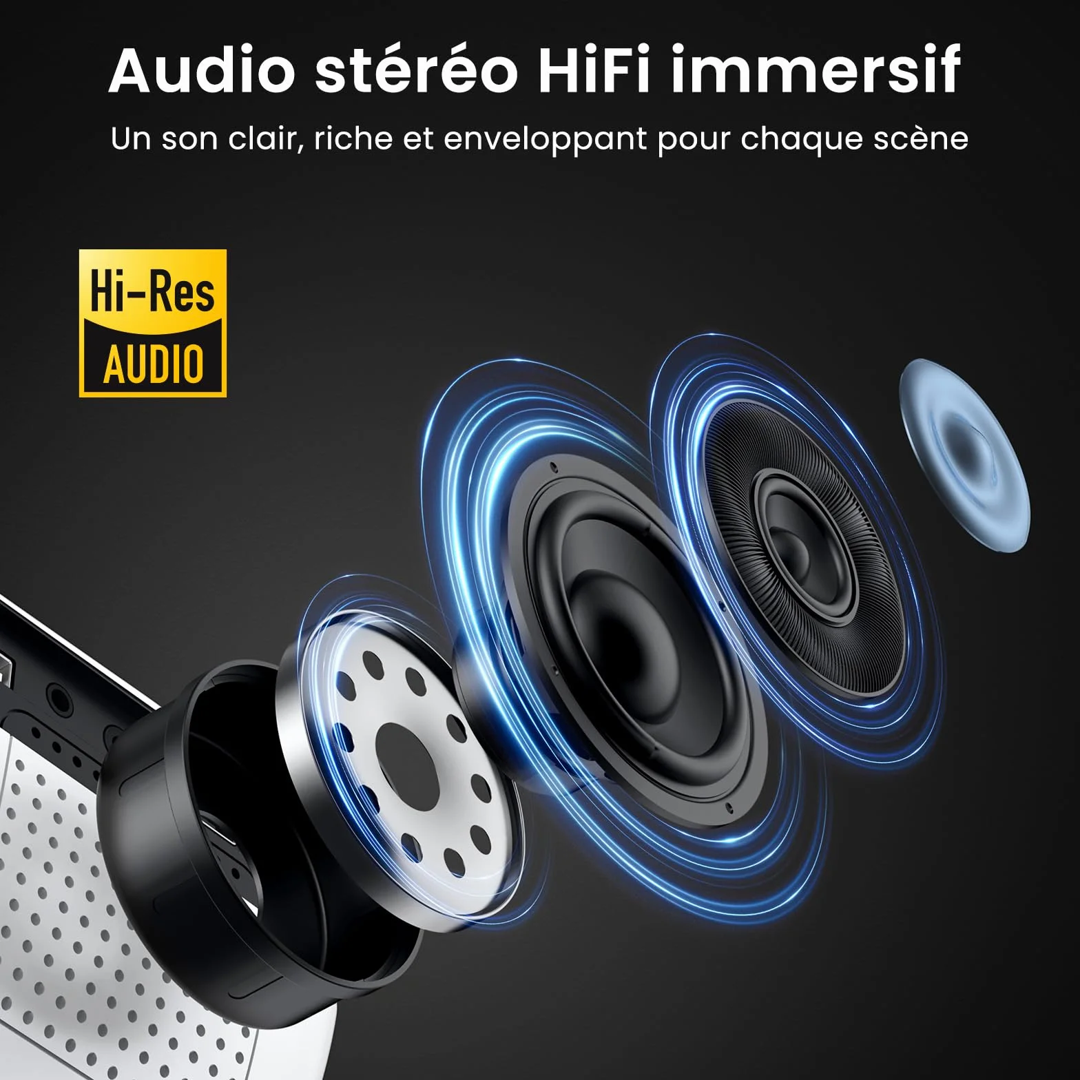 HAPPRUN H1 Projecteur Bluetooth 1080P Full HD Vidéoprojecteur Portable avec Haut-Parleur Intégré
