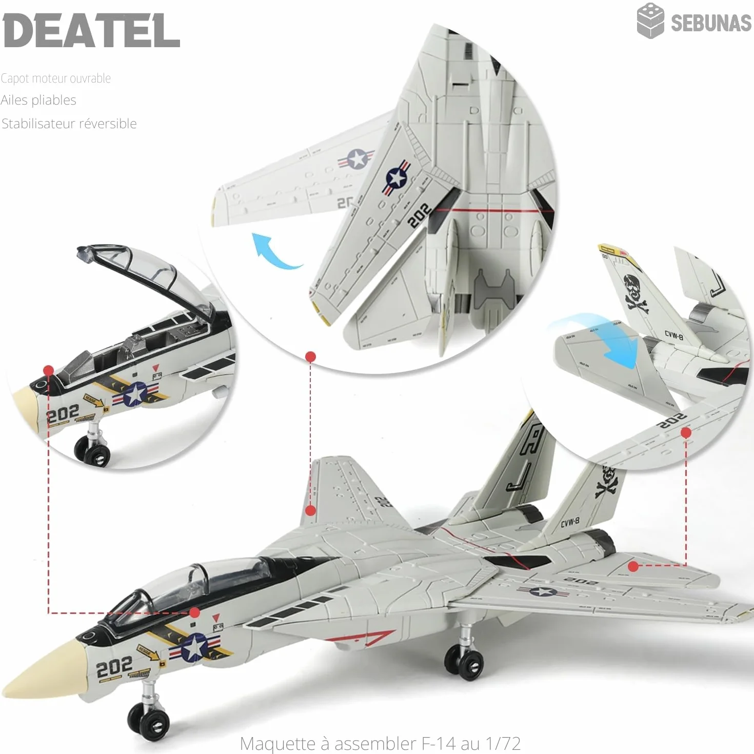 F-14 Tomcat Avion de chasse Kit de construction rapide en plastique 1:72 Échelle SEBUNAS