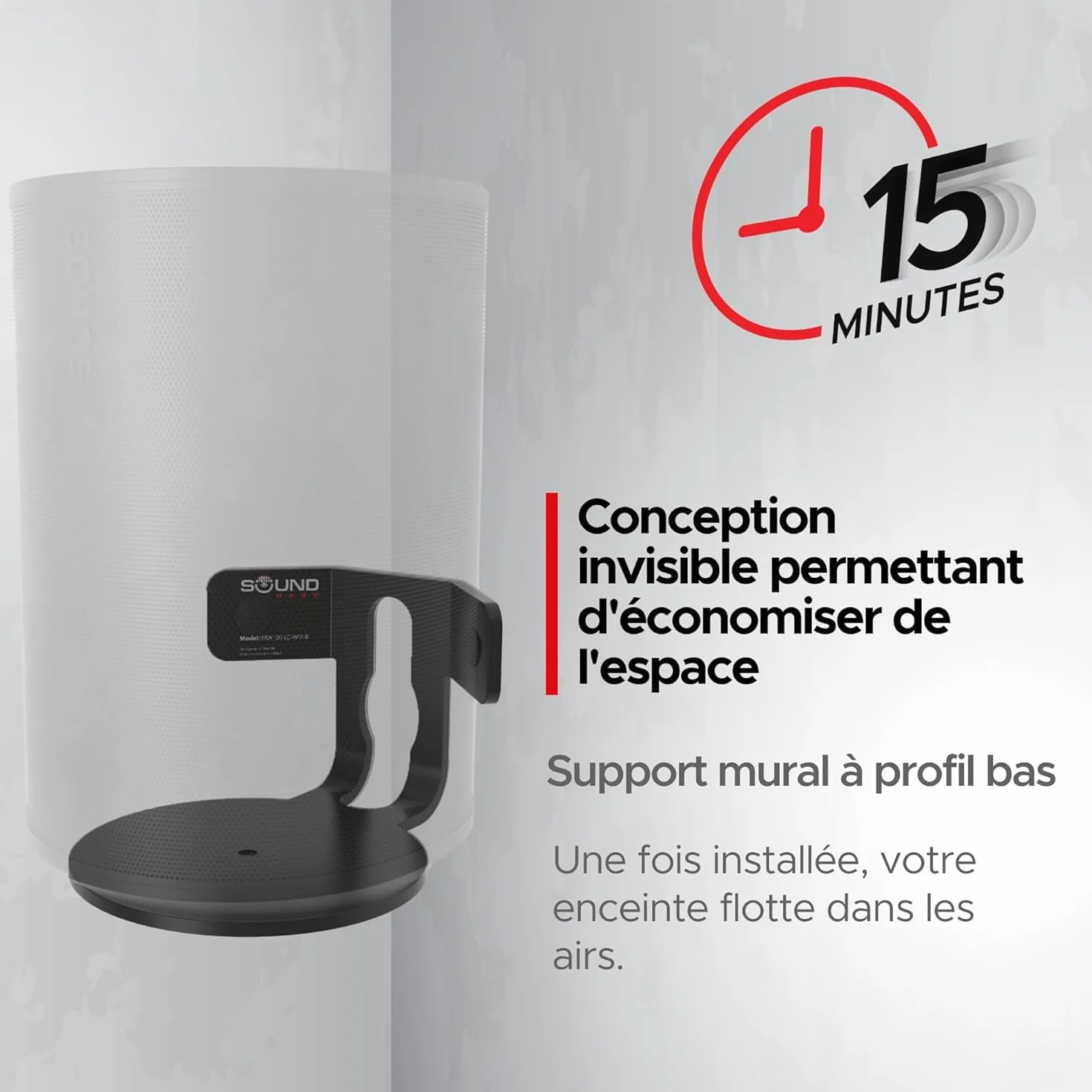 Support Mural d’Angle Era 100 pour Sonos ERA100 & Era 100 SL, Profil Bas Noir, Kit de Montage Inclus