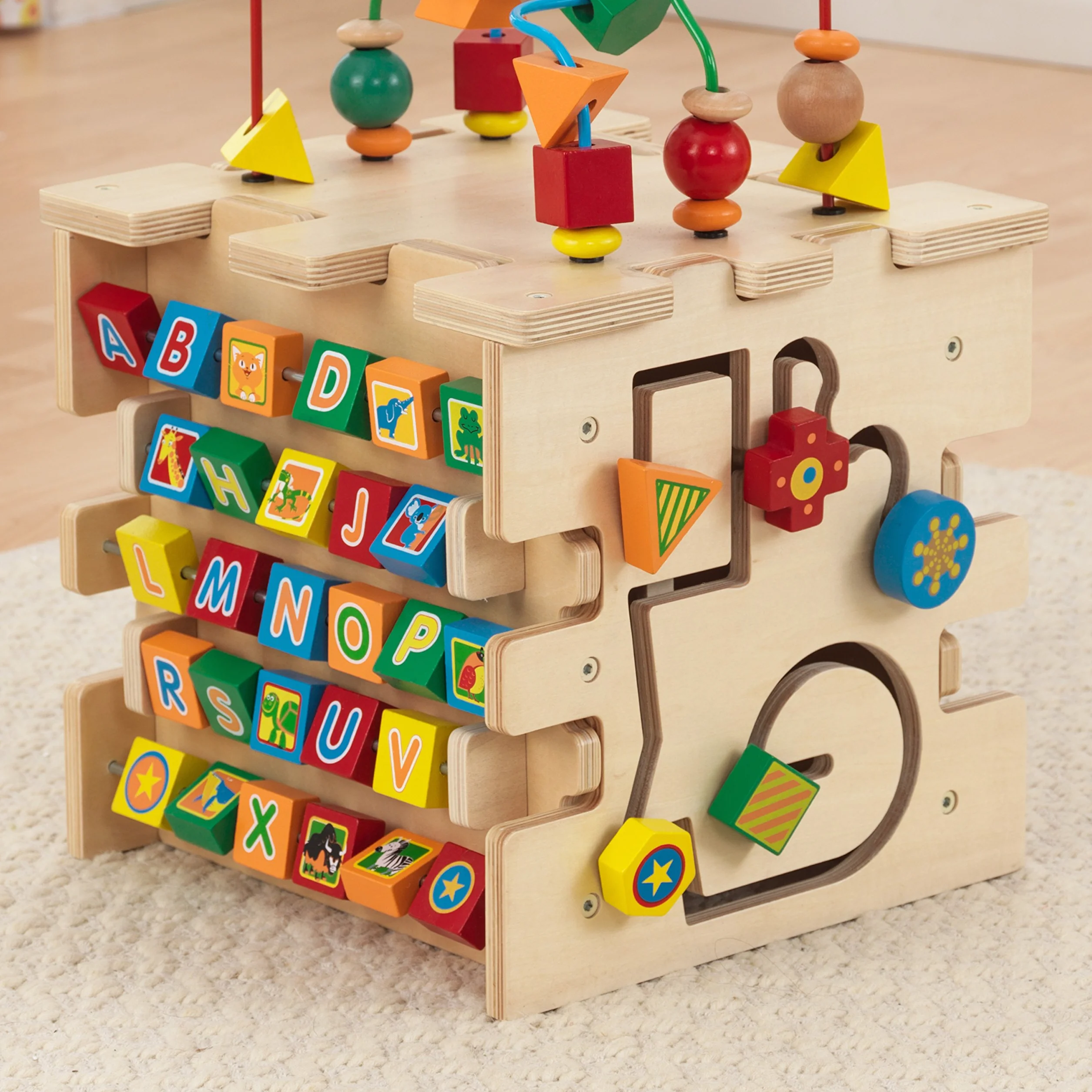 KidKraft Cube d'Activité Bébé Deluxe en Bois, Centre éducatif avec Labyrinthe de Perles et tri, Jouets d'Activité et de Développement 1 Ans