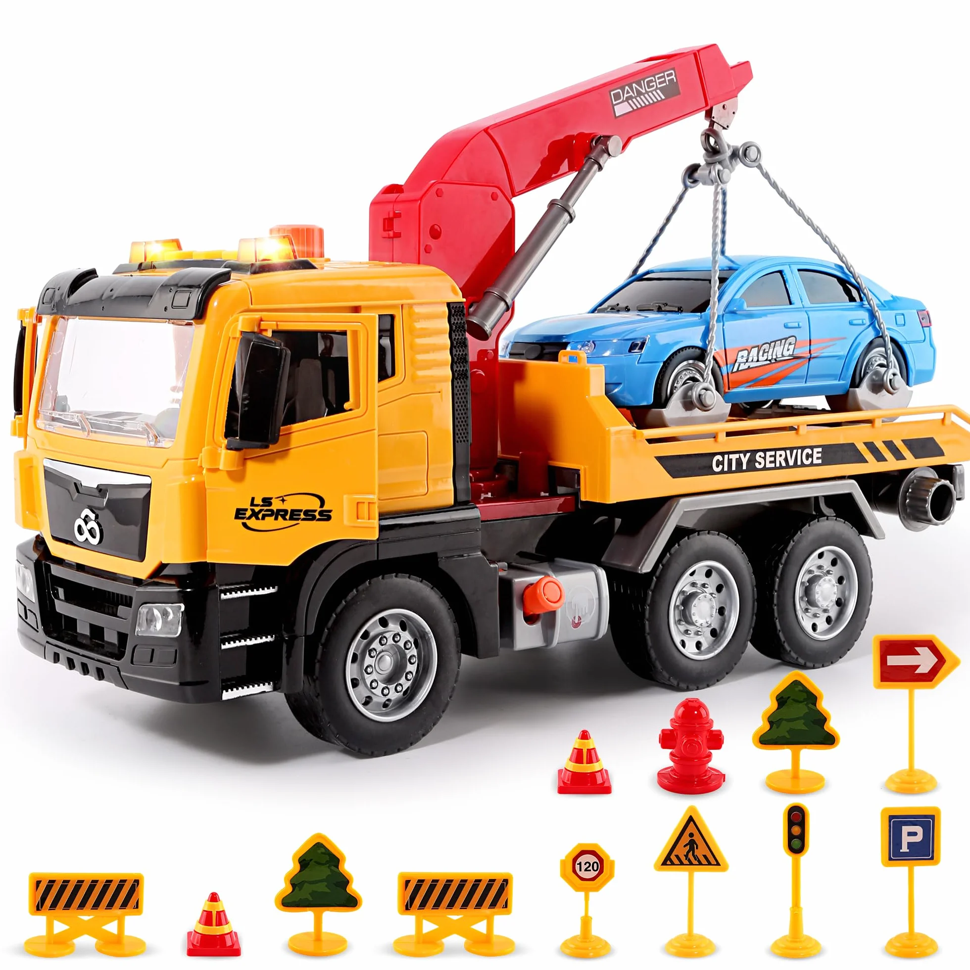 BunnyJOY Camion Dépanneuse avec Grue Jouet Enfants 3-6 Ans Lumière Sons