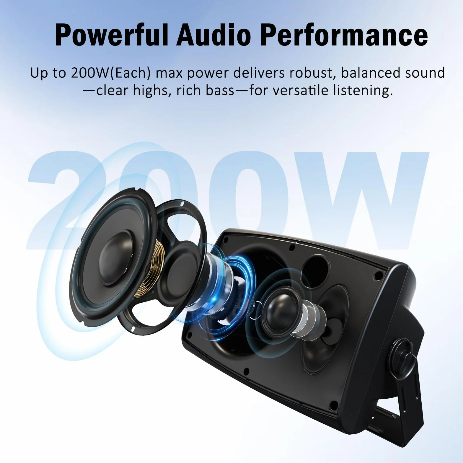 Herdio 6.5 Pouces Enceinte Bluetooth Exterieure Etanche 400W 2 Voies Paire Noir