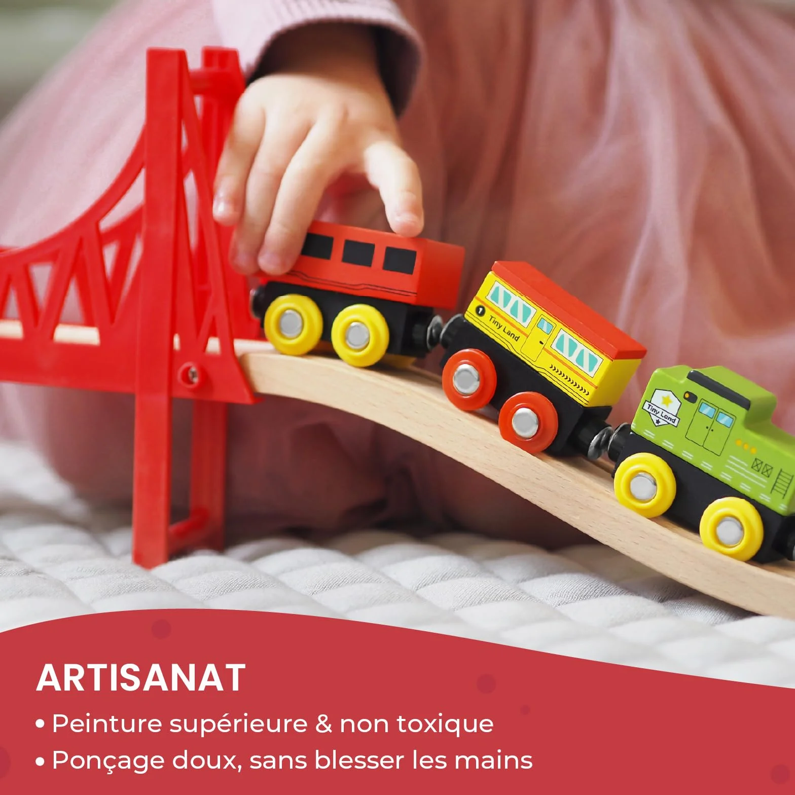 Tiny Land Kit de chemin de fer en bois 110 pièces pour enfants 3-7 ans