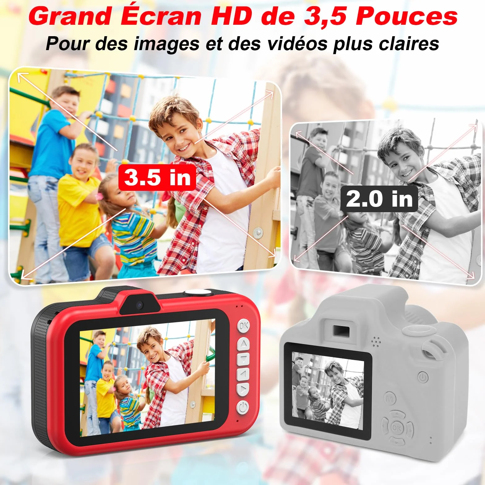 Appareil Photo Enfant Zoom Rotatif 360° Grand Écran 3,5" 1080P Selfie Flash LED Carte SD 32GB Jouet Cadeau Fille Garçons 3-12 Ans
