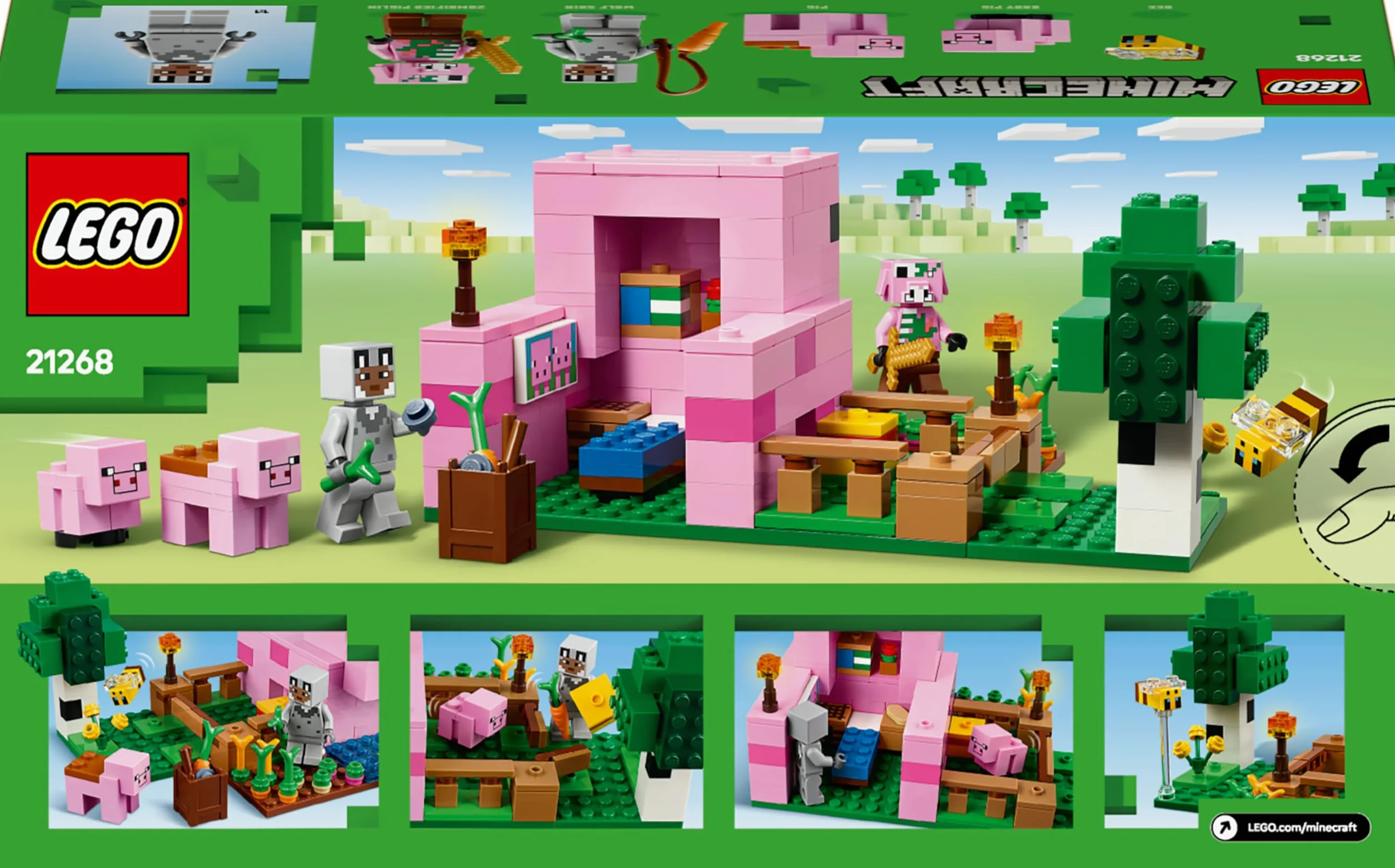 LEGO Minecraft La Maison de Porcelet 21268 Jouet de Construction Figurine Héros Mobs Ferme Biome Forêt Cadeau 7 Ans
