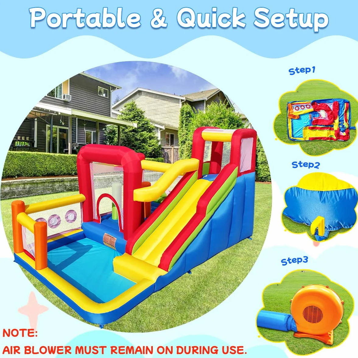 Ballsea Château Gonflable pour Enfants avec Souffleur - Multifonctionnel, Filet de Sécurité, Intérieur/Extérieur
