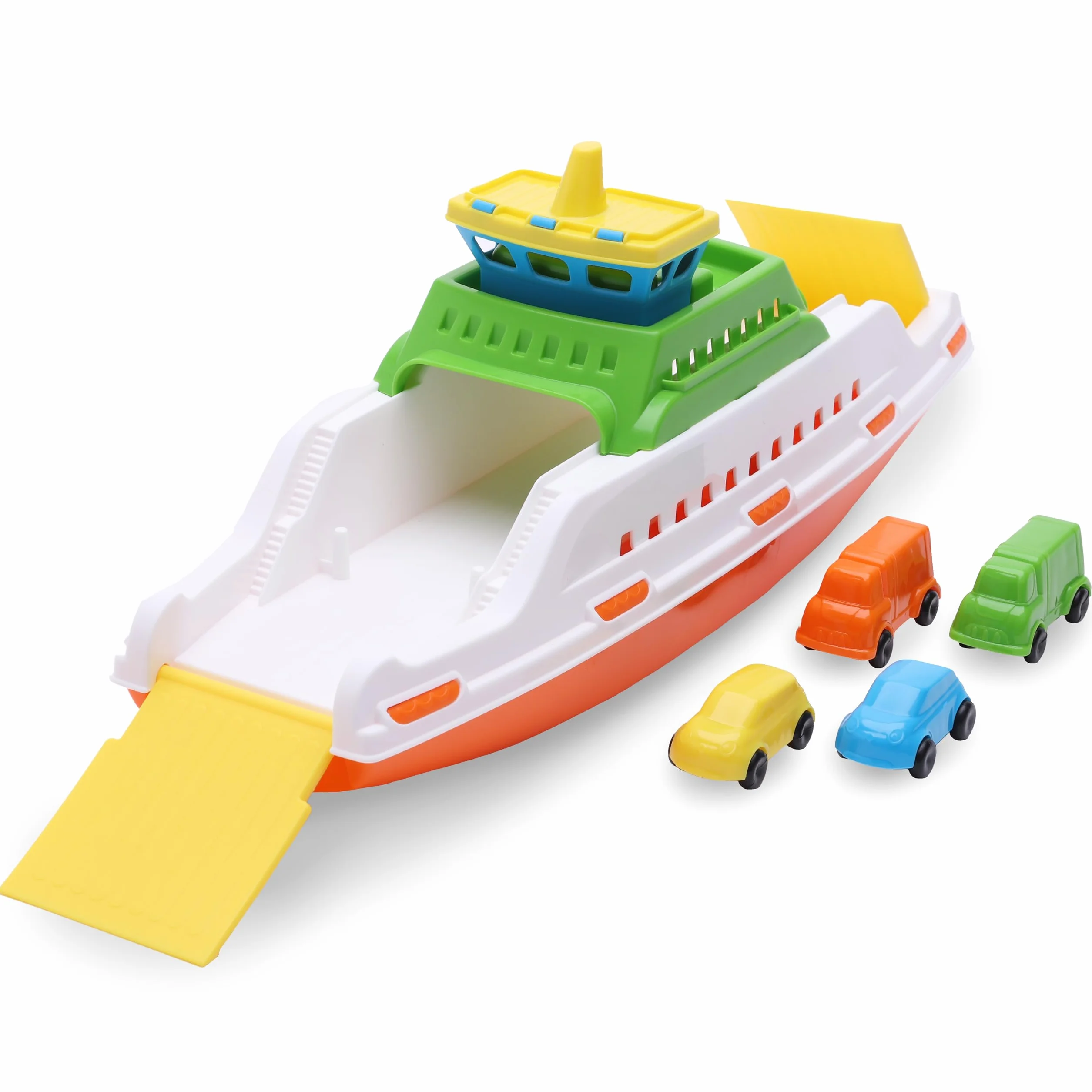Toyland Ferry Coloré avec Rampes Mobiles et 4 Mini Voitures - Jouet Aquatique Flottant 39 cm pour Piscine et Bain