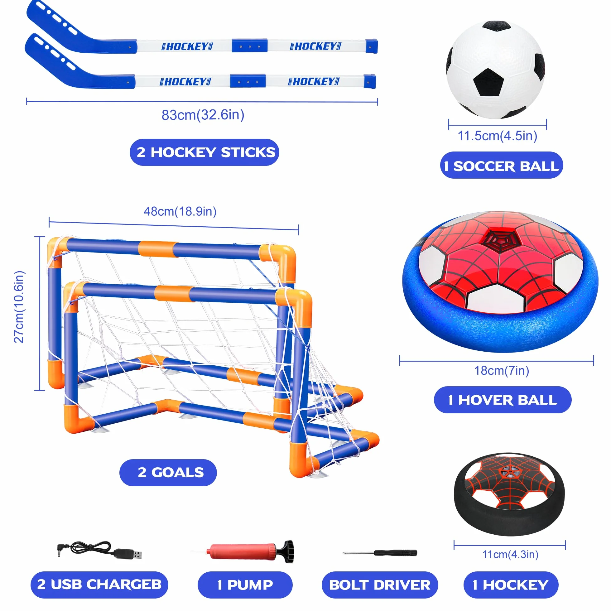 Spider Air Power Football, Jouet Enfant Ballon de Foot Rechargeable LED Lumière, 3in1 Ensemble pour 3-12 Ans Sport Intérieur Extérieur