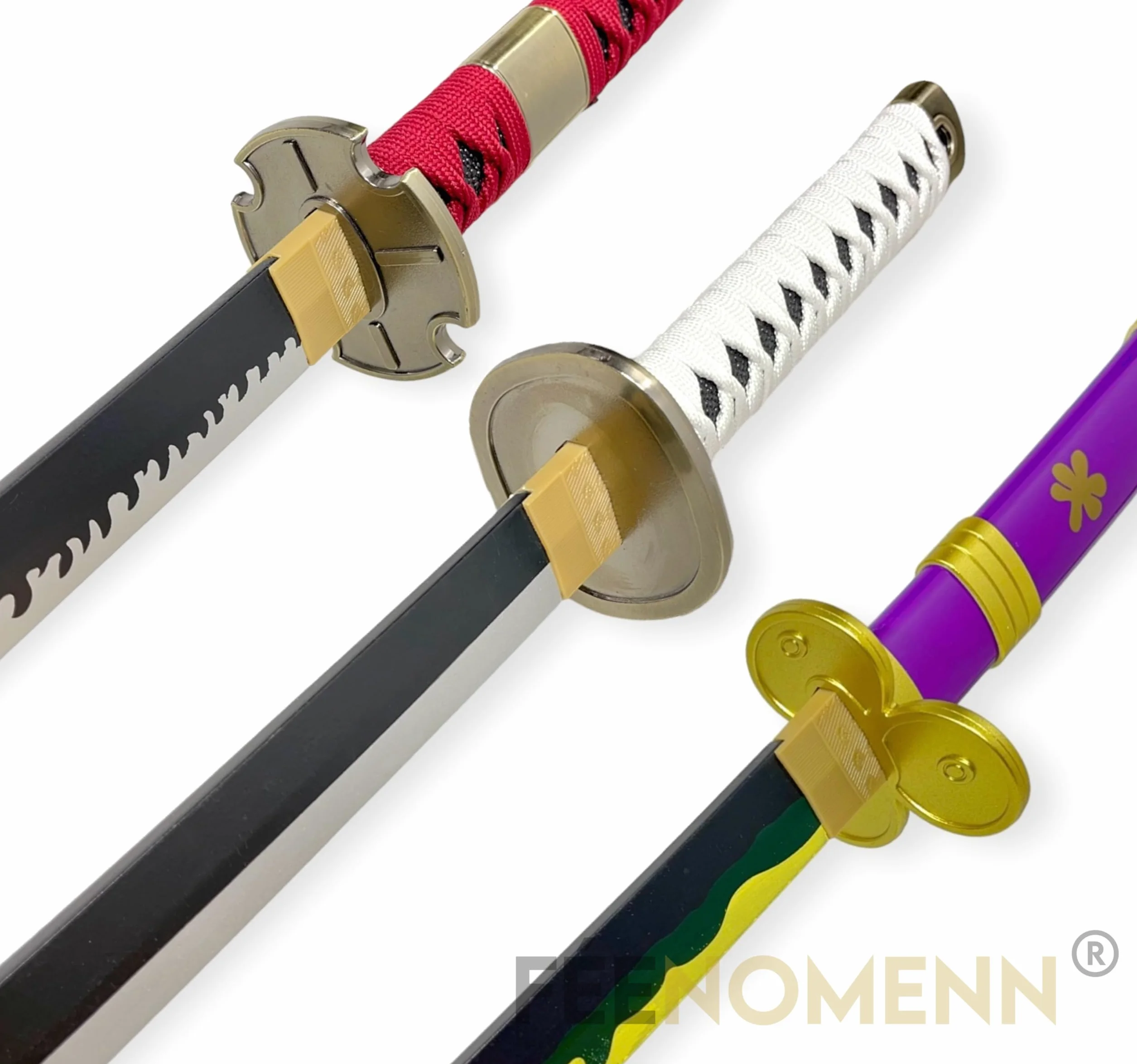 FÉENOMENN Katana One Piece Pack Zoro 3 Epées ENMA WADO ICHIMONJI SANDAI KITETSU Lame Bois Support Japonais