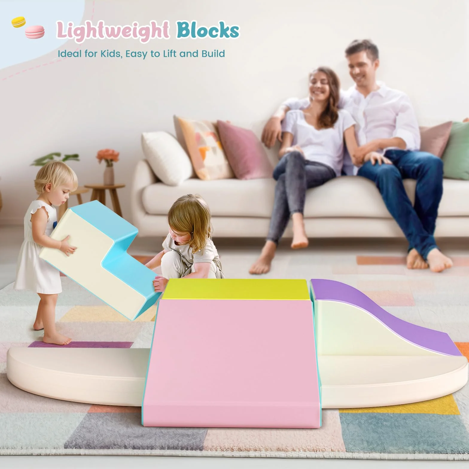 Blocs de Construction Souples en Mousse, Jouets d’Éveil Motricité pour Bébés 12–36 Mois, Antidérapants