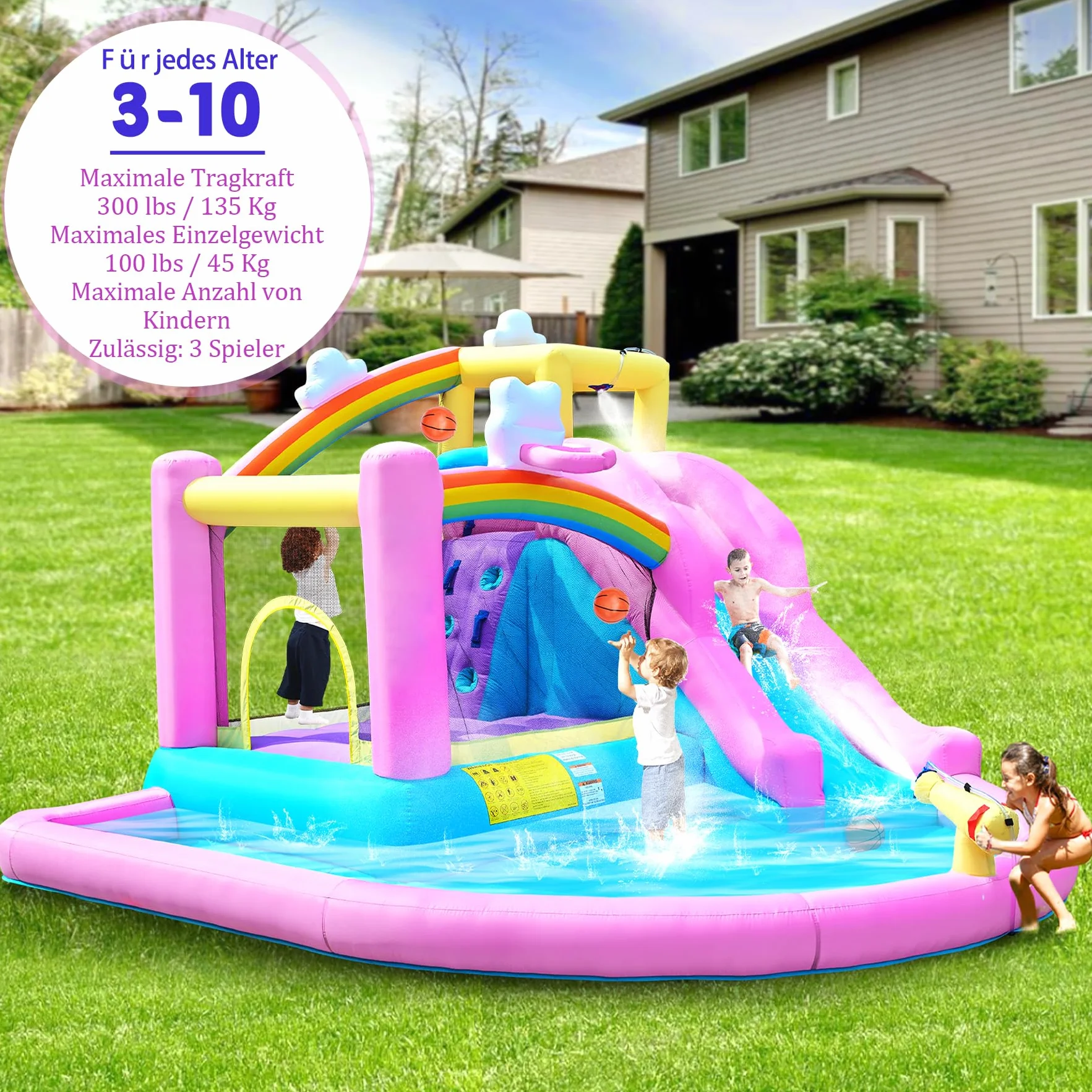 Aire de jeux gonflable avec toboggan aquatique 365x390x238cm pour extérieur