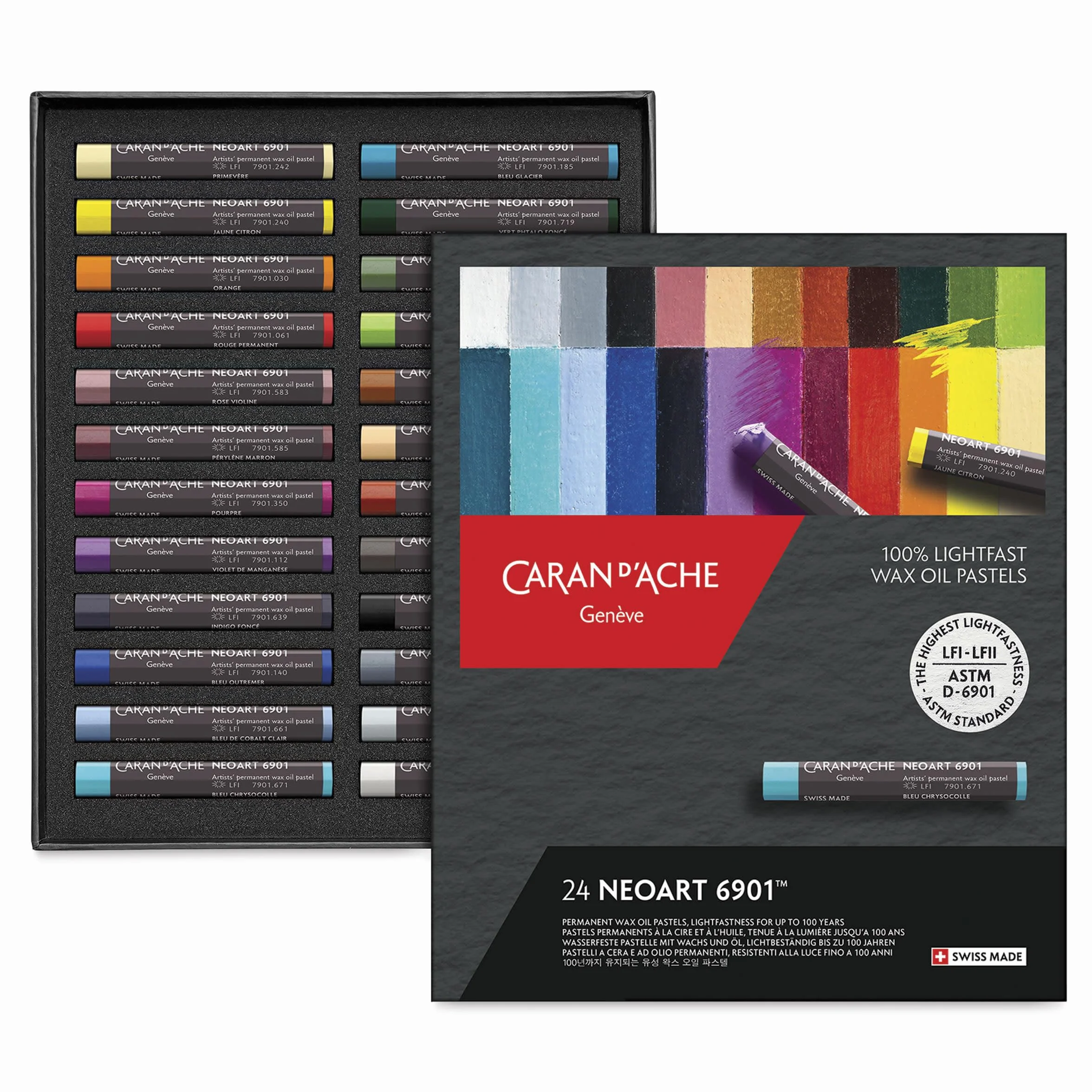 CARAN D'ACHE Neopastel Lot de 24 pastels à l'huile étui métal Fabriqué en Suisse
