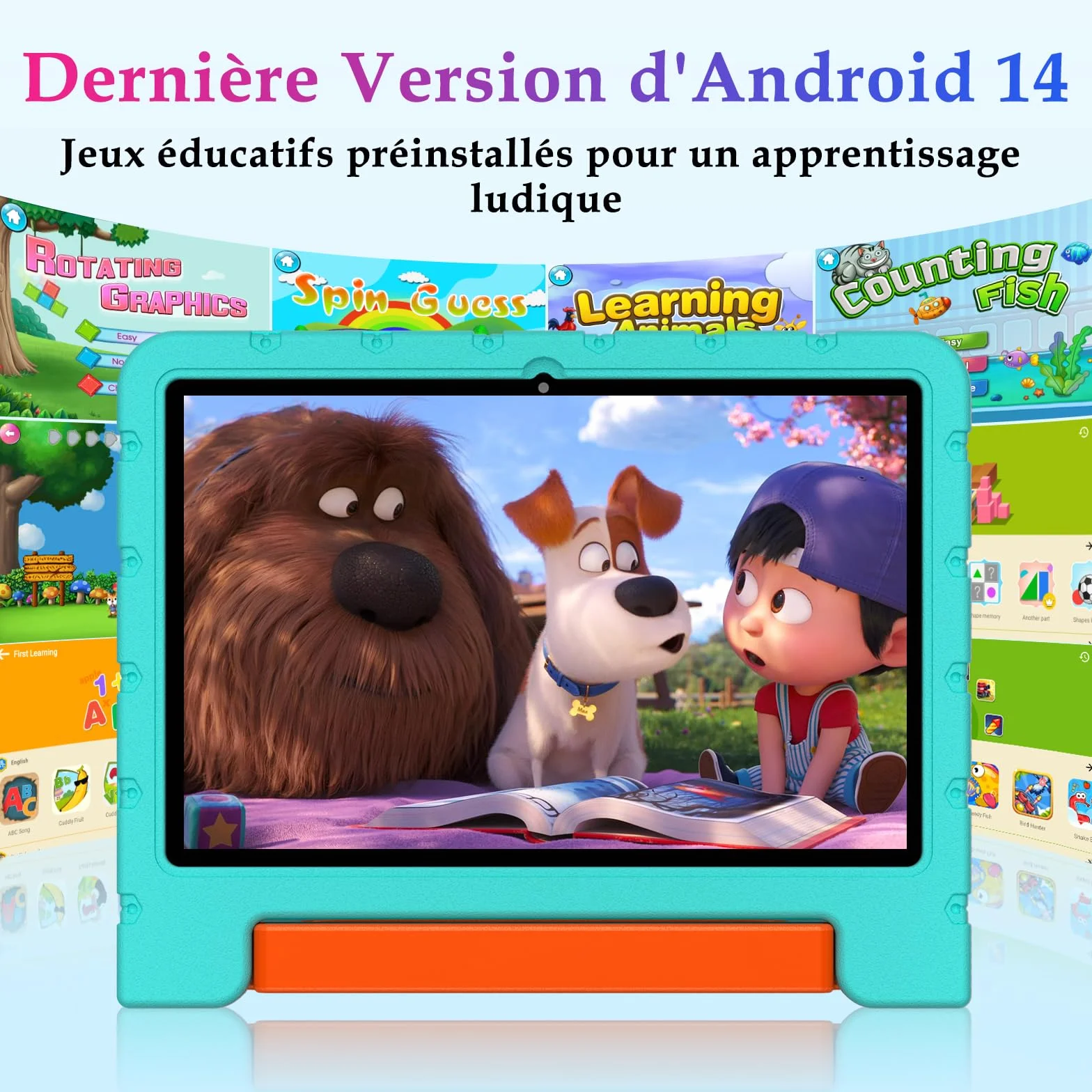 ZIOVO Tablette Enfants 10 Pouces Android 14 Tablette,20Go RAM+128Go ROM(TF 1To),Widevine L1，WiFi 6 Tablette Tactile,Octa-cœur, 6000mAh | 5+8MP | BT 5.0 | Contrôle Parental Tablettes avec EVA Cas-Vert