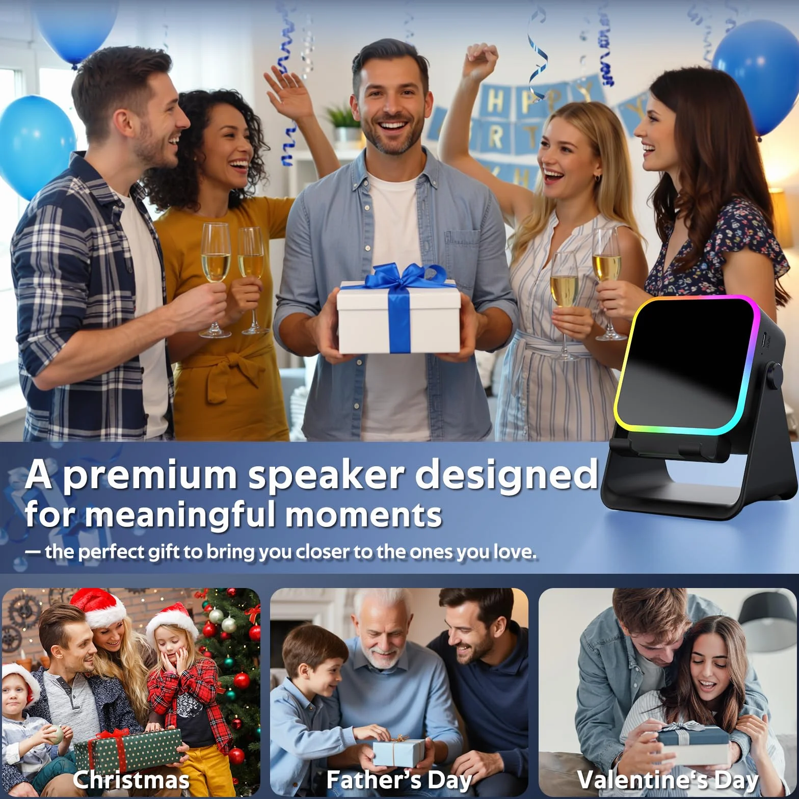 Enceinte Bluetooth à Induction avec Support Téléphone, Cadeau Fête des Pères Homme Original Utile