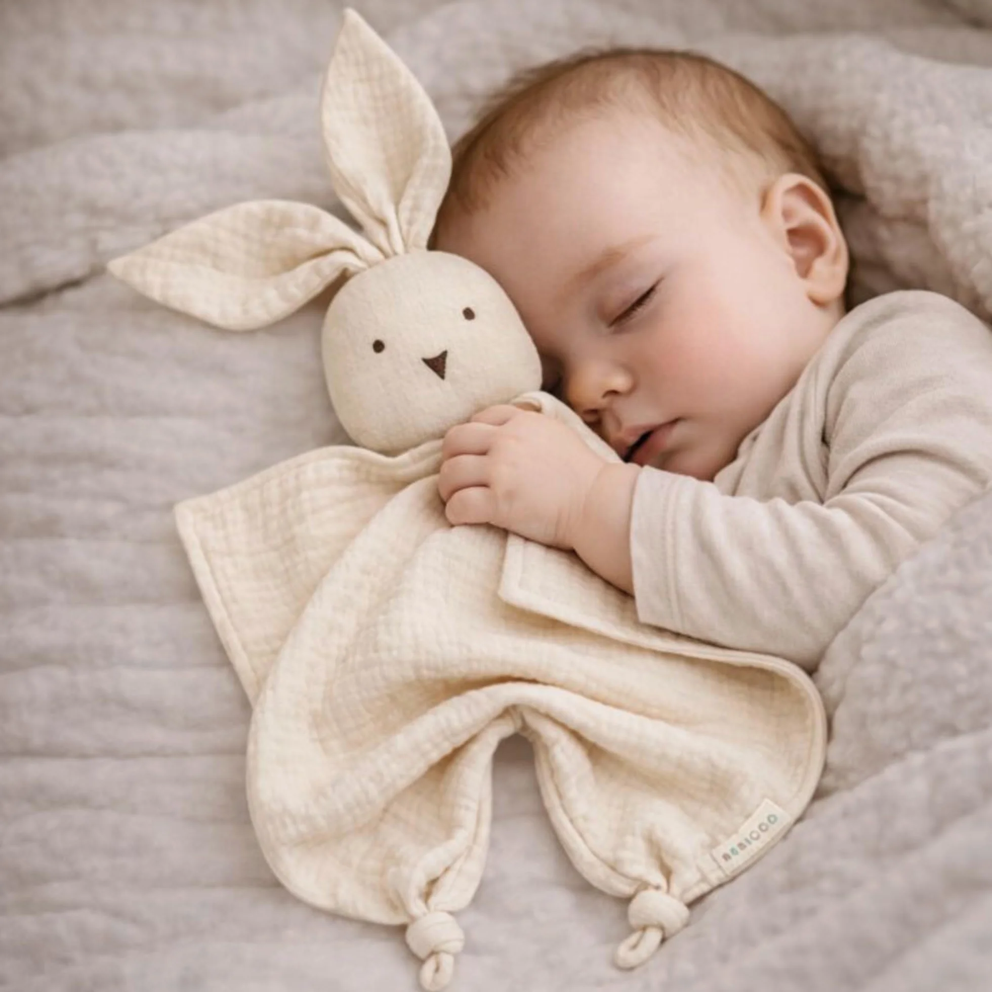 Doudou Lapin en Coton Bio 30x30 cm Cadeau Naissance Écru