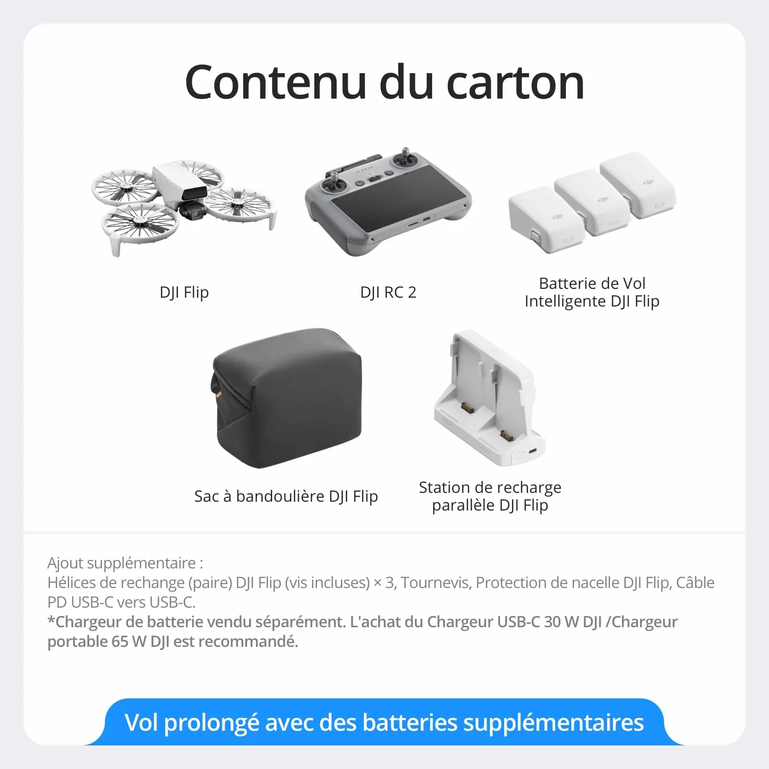DJI Flip Bundle Fly More Drone Caméra 4K UHD radiocommande RC 2 avec écran trois batteries 93 min