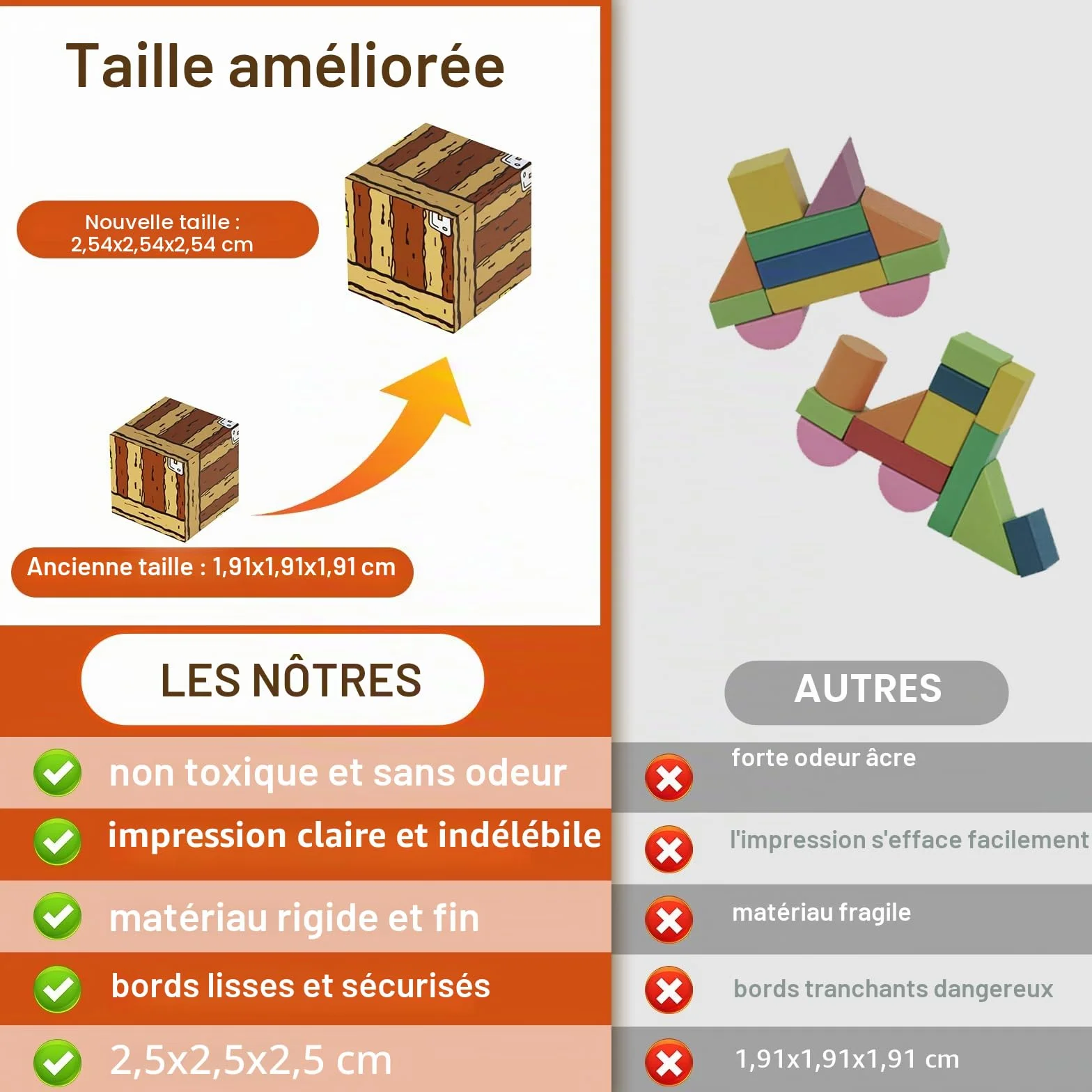 Blocs de Construction Magnétiques 2,5 cm Lot de 100 pour Enfants Montessori Jeu Aimants
