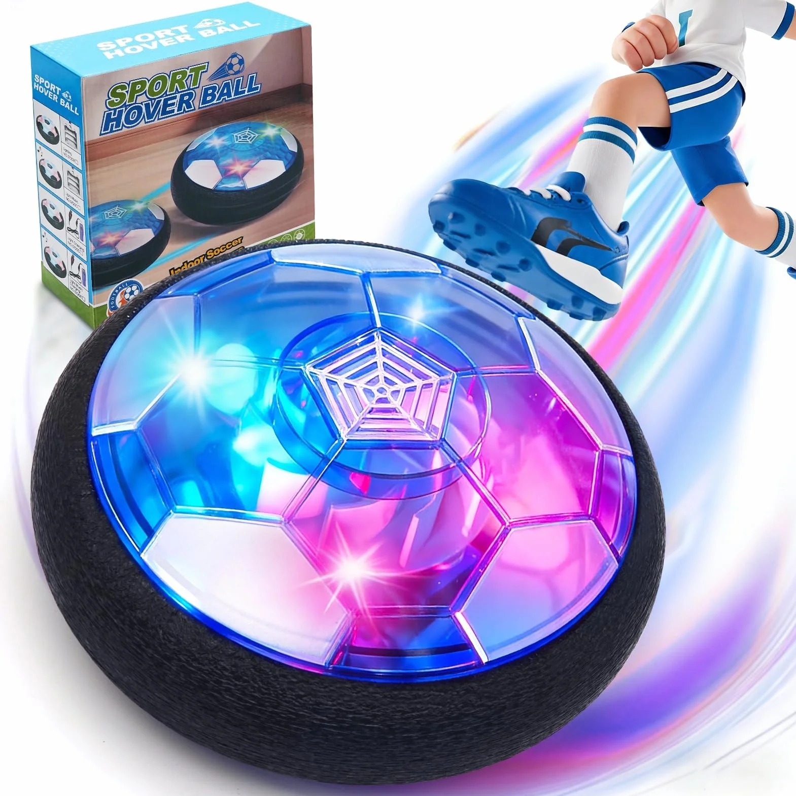 Dongcill Hover Ballon de Football avec Lumières LED et Musique, Ballon de Foot Intérieur pour Enfants 3-12 Ans
