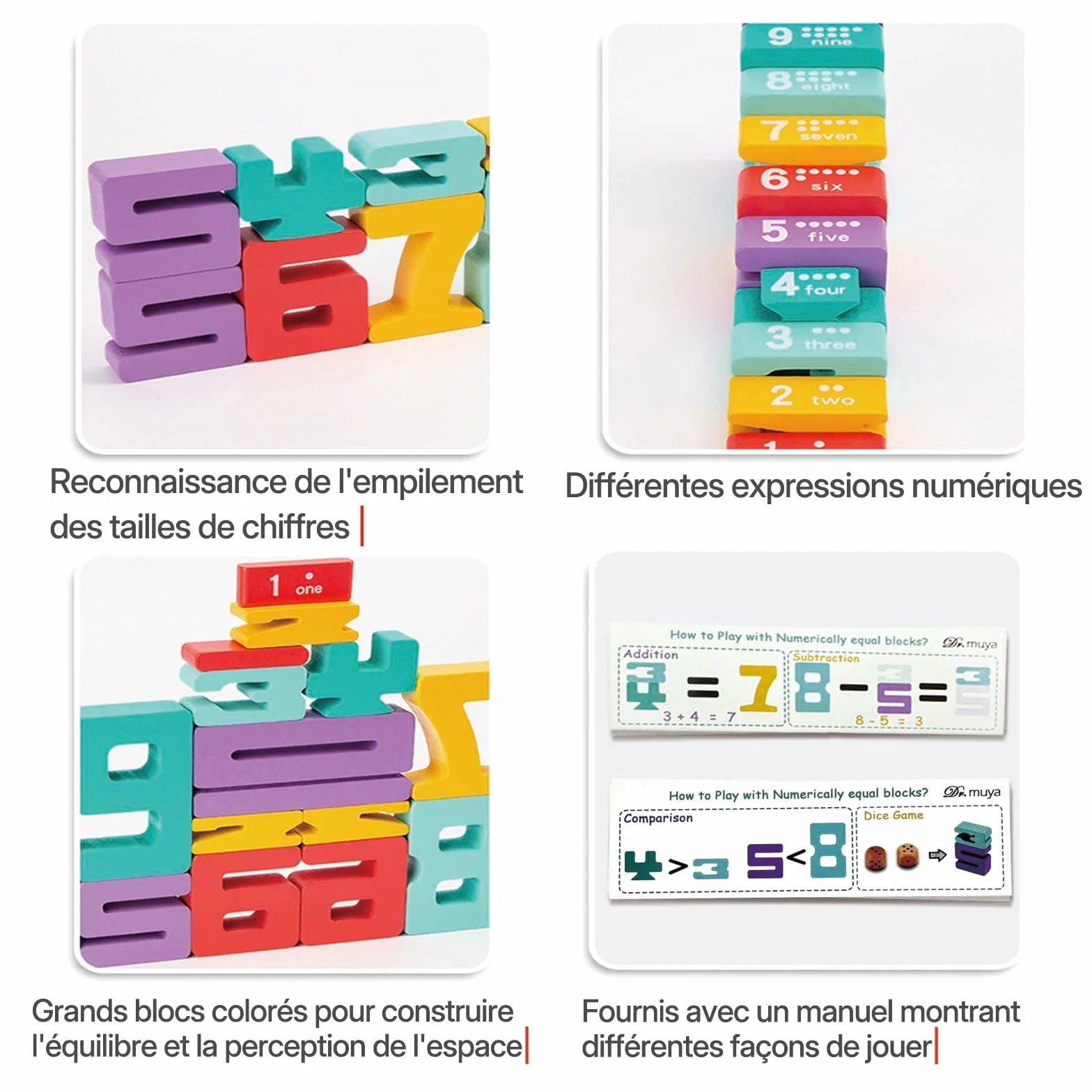 Jouet Enfant 3-6 Ans, Jeux Montessori, Blocs de Construction des Nombres, Jouets en Bois, Cadeau Fille Garcon