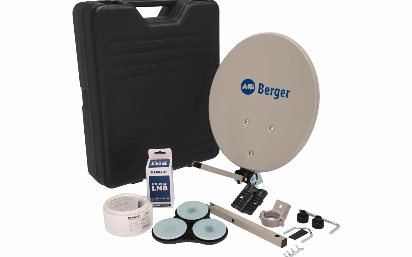 BERGER Installation Satellite Mobile Set Complet LNB Simple Antenne Camping Car