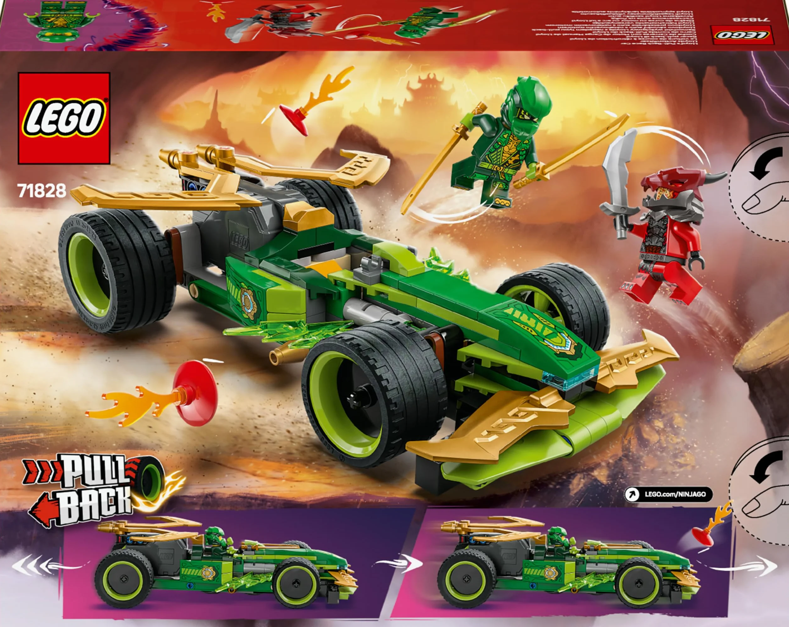 LEGO Ninjago Voiture de Course à rétrofriction Lloyd - Véhicule Sport à Construire avec 2 Minifigurines - Cadeau garçon 7 Ans 71828