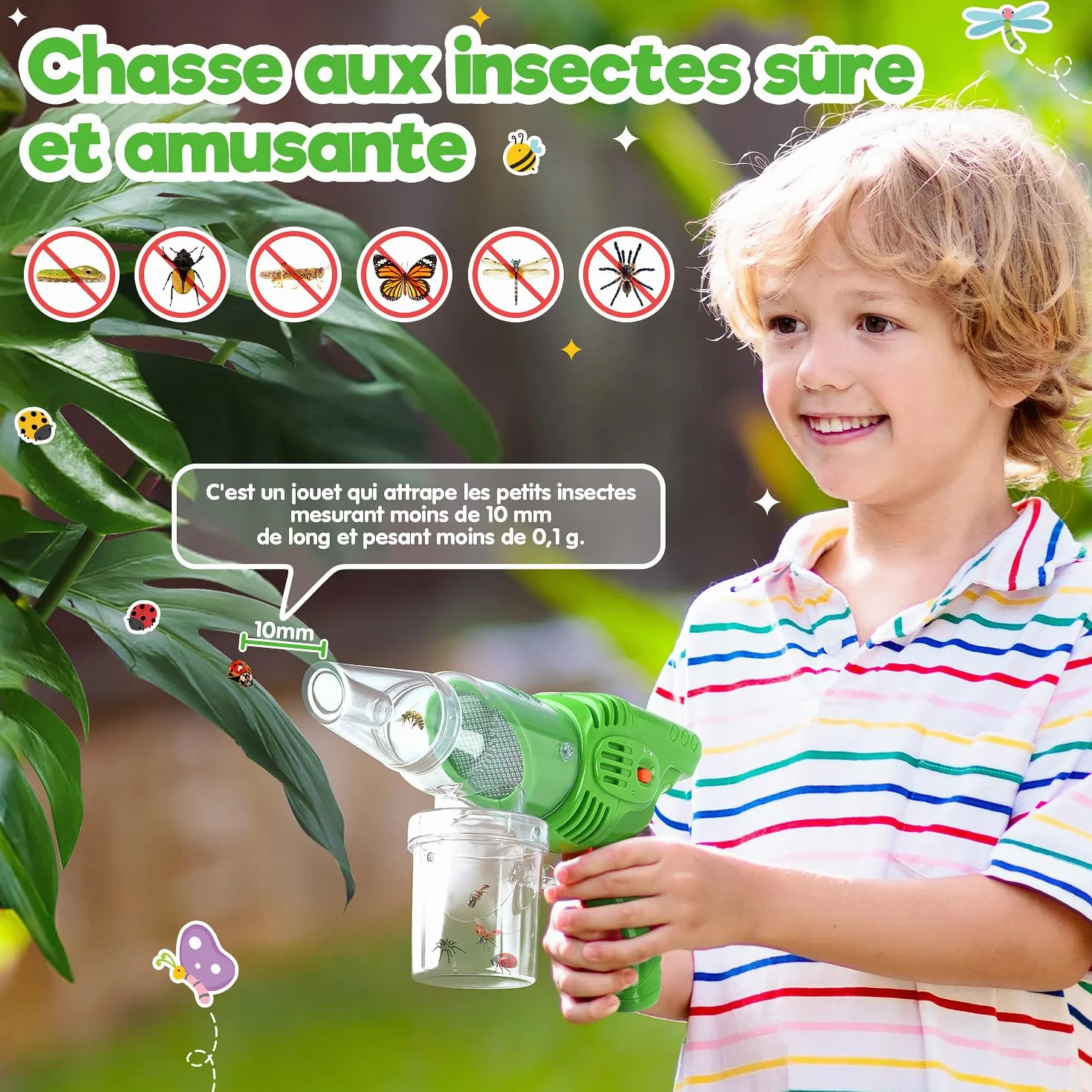 PLAY Aspirateur Insecte Enfants avec Loupes, Attrape Araignée Super Puissante, Jouets Extérieur Cadeaux 3+ Ans