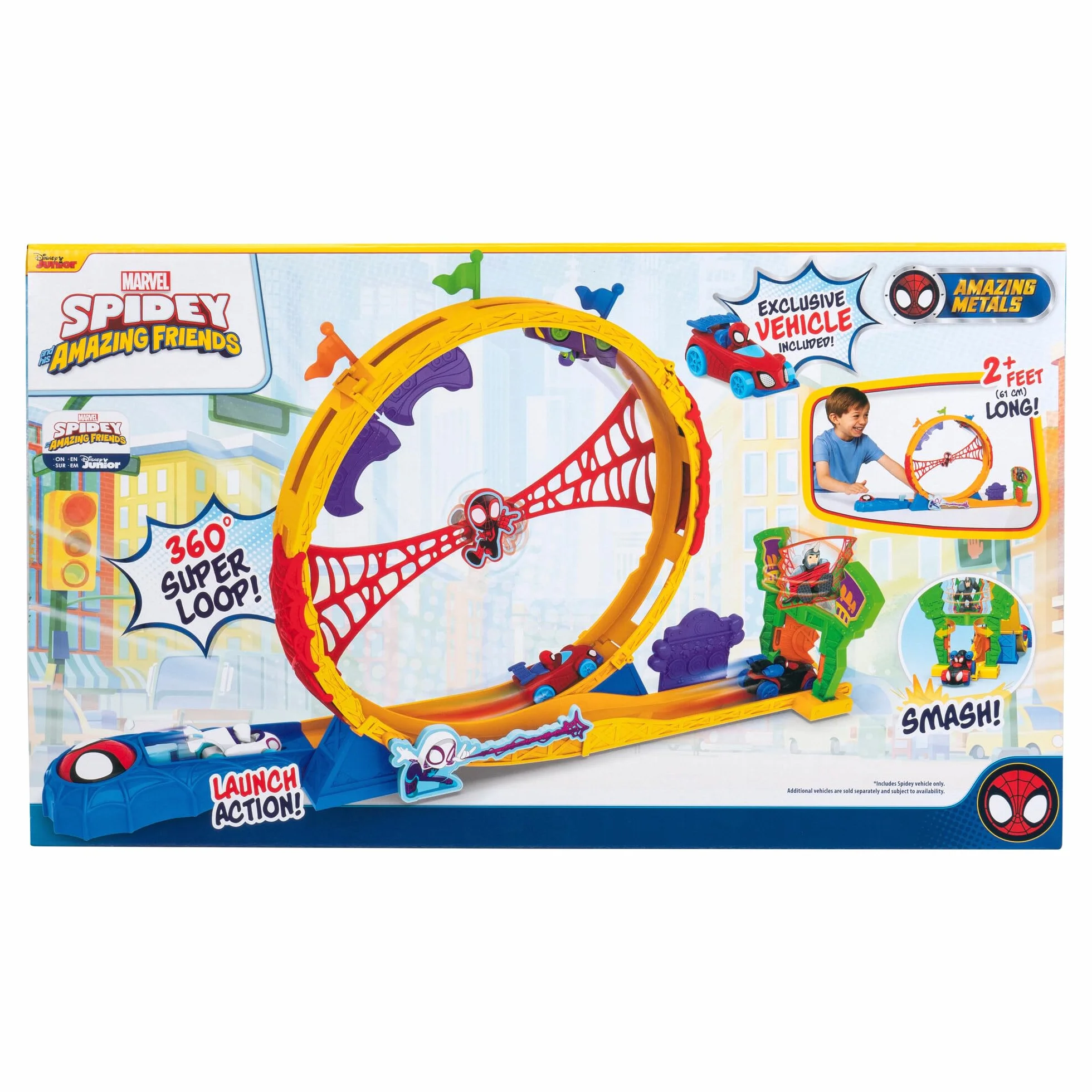 Marvel Spidey and His Amazing Friends Super Loop Track Circuit de Course 71,1 cm Lanceur Boucle 360 degrés