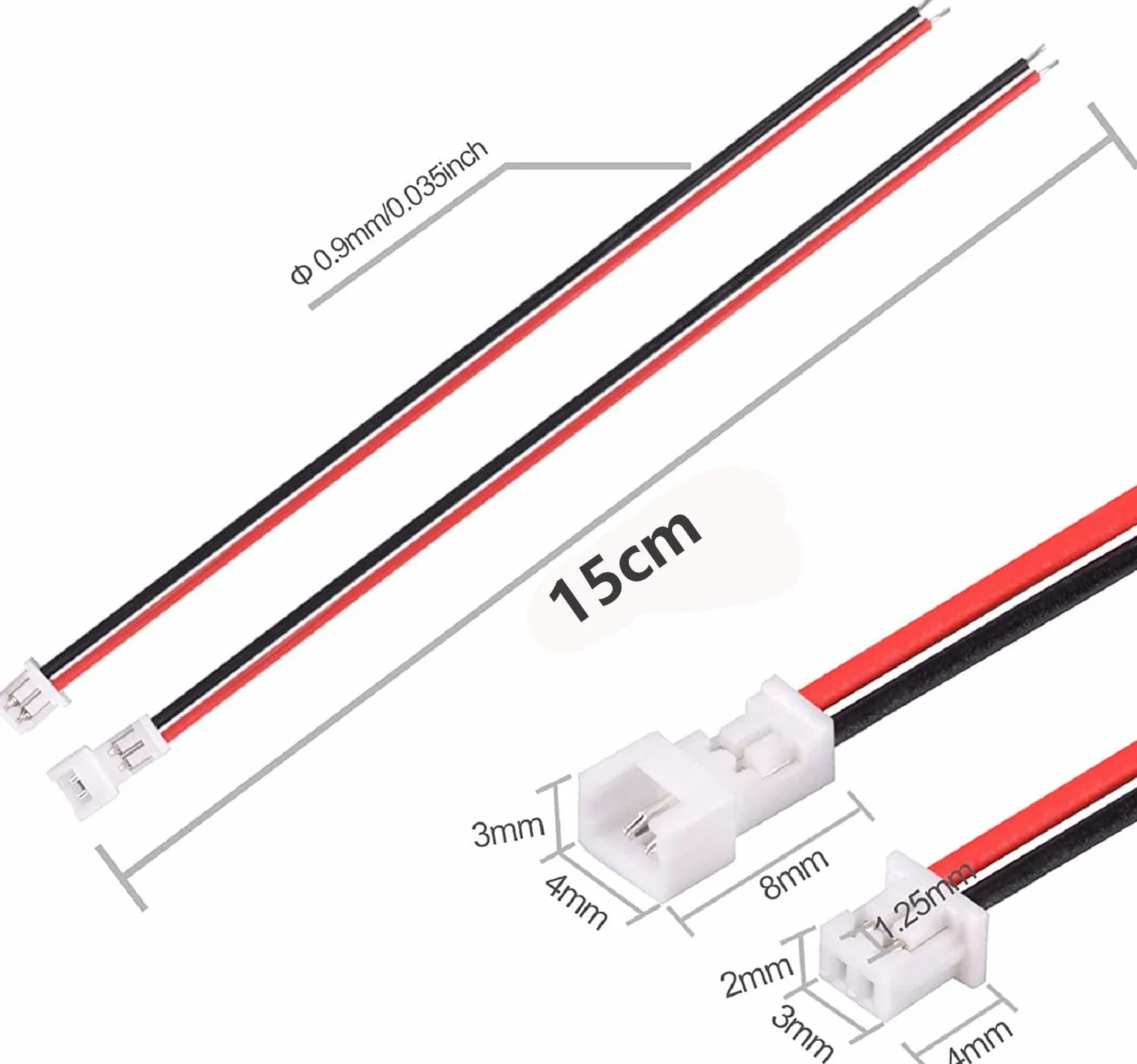 RUNCCI-YUN 100 pièces 1,25 mm Connecteur mâle femelle Micro électrique 2 broches JST avec fil câble 15 cm