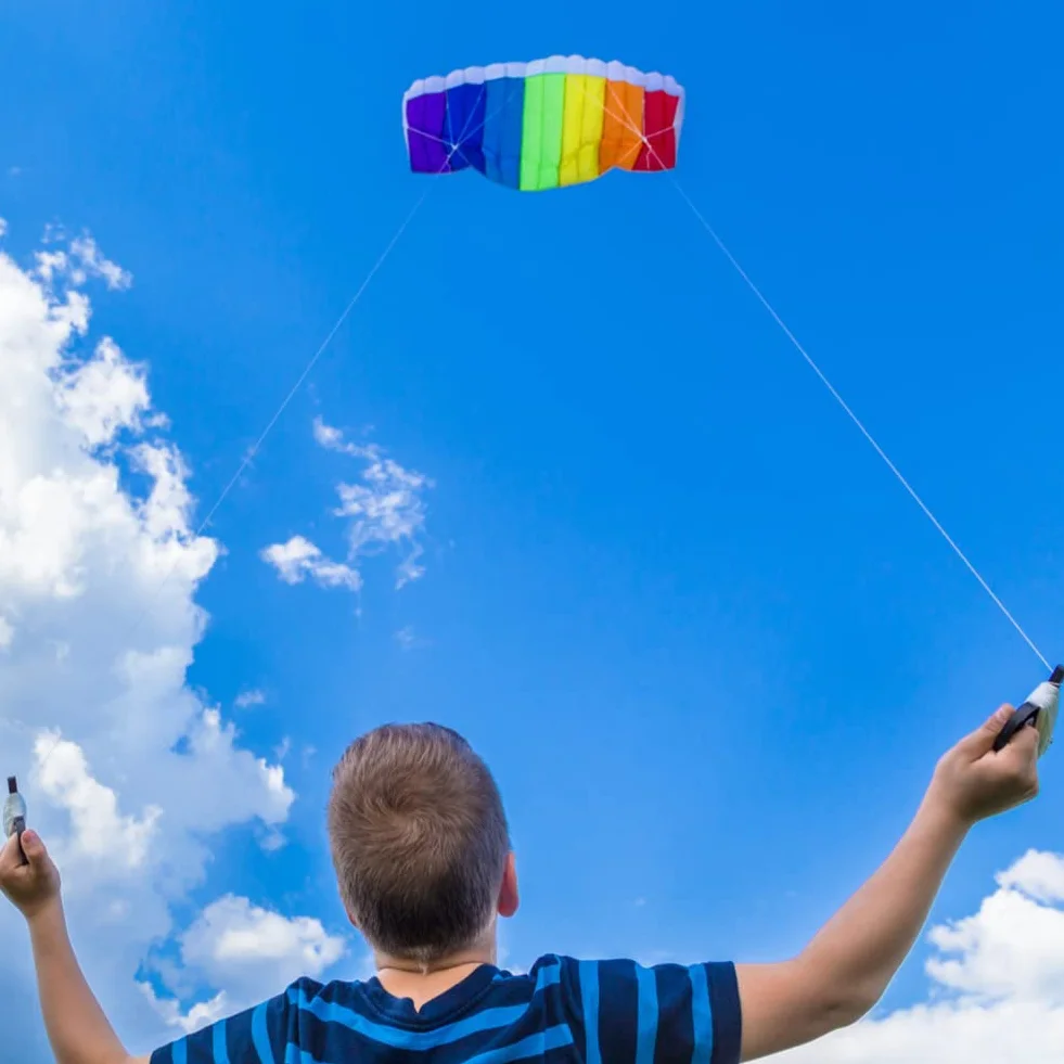 Cerf-volant arc-en-ciel 1,4 m avec corde 30 m pour enfants adultes acrobatie extérieur