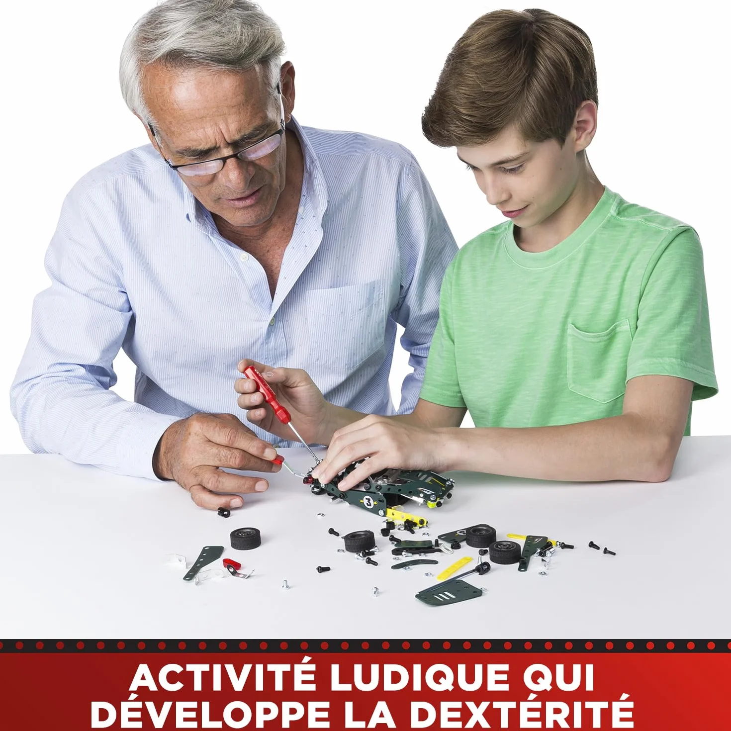 Bandai Meccano Cabriolet Rétro Friction Coffret Construction 225 pièces Moteur Rétro-Friction Jouet Enfant 8 ans+