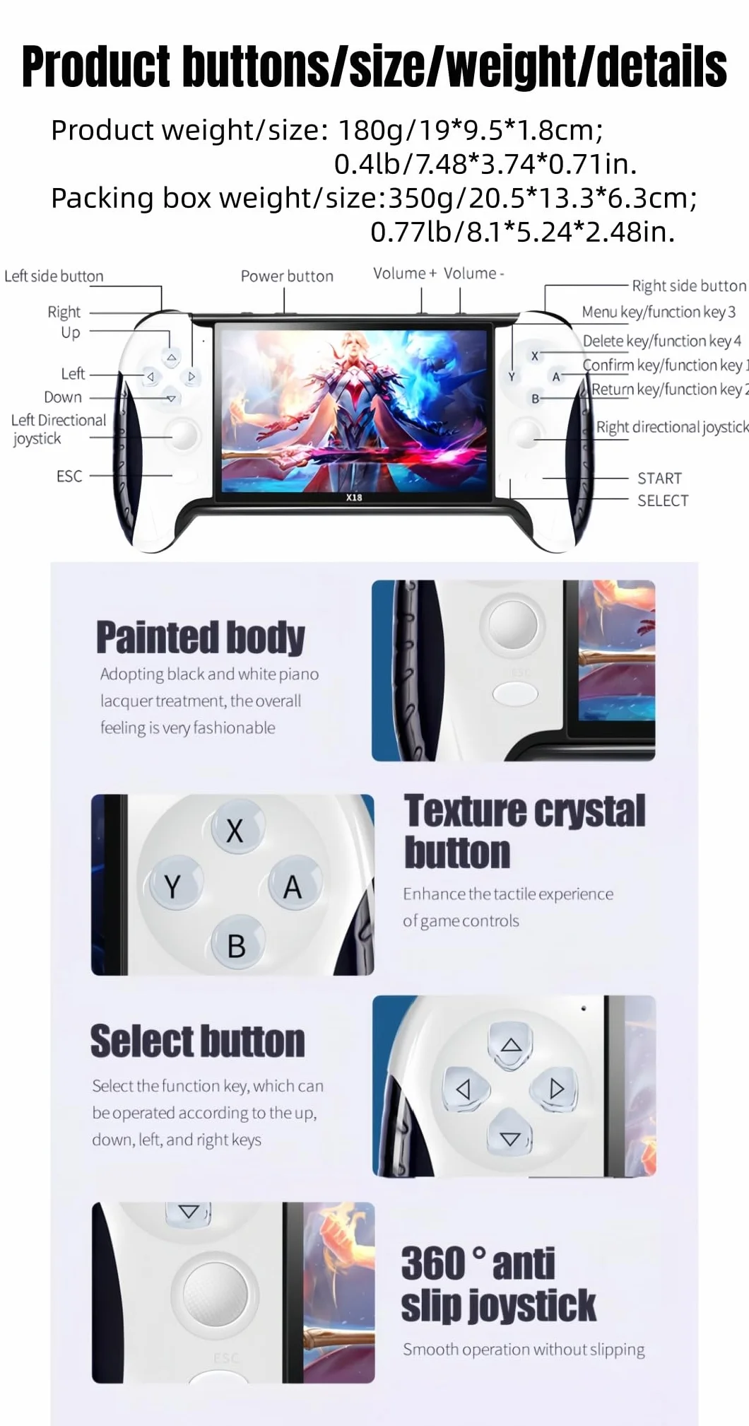 Console de Jeu Vidéo Portable 4,3 Pouces Émulateurs Multiples Sortie TV Jeux Rétro
