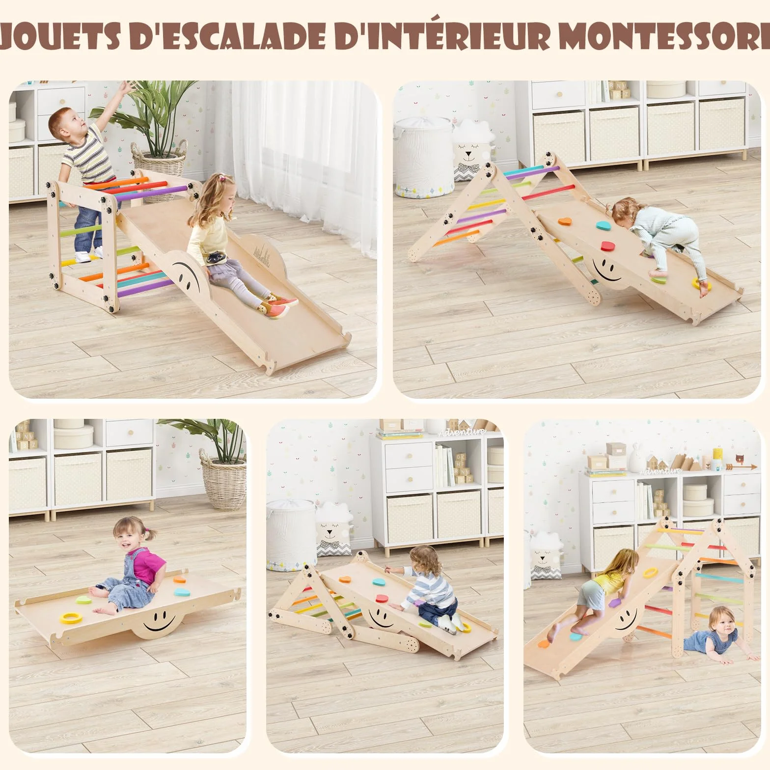 GOPLUS 7 en 1 Triangle Escalade Enfant Montessori en Bois avec Échelle Modulable, Rampe d'escalade Réversible, Charge 60KG