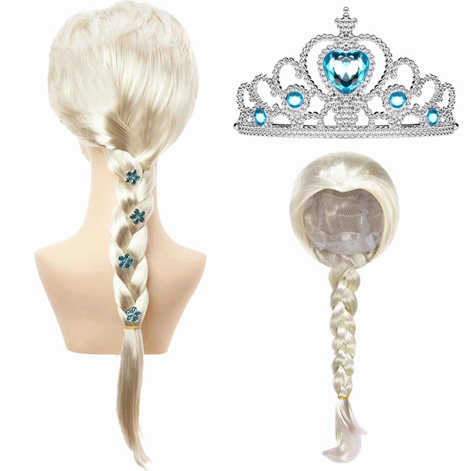 Perruque Princesse Enfant Fille Accessoires Déguisement Couronne Cosplay Carnaval Halloween