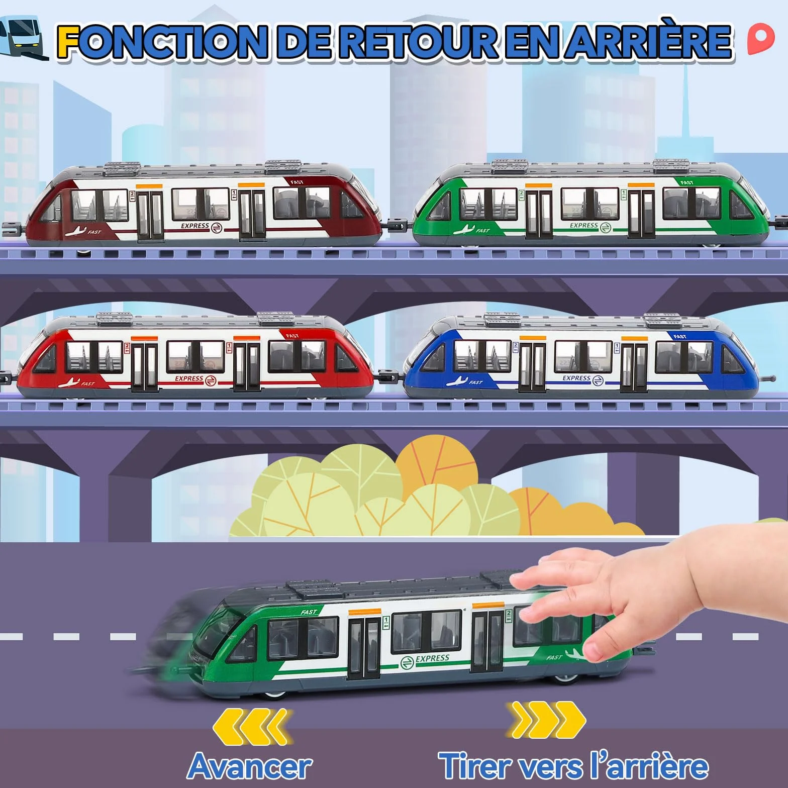 VBACALA Train Jouet 4 Pièces, Train à Grande Vitesse pour Enfants 3 Ans, Compatible Rails 4CM