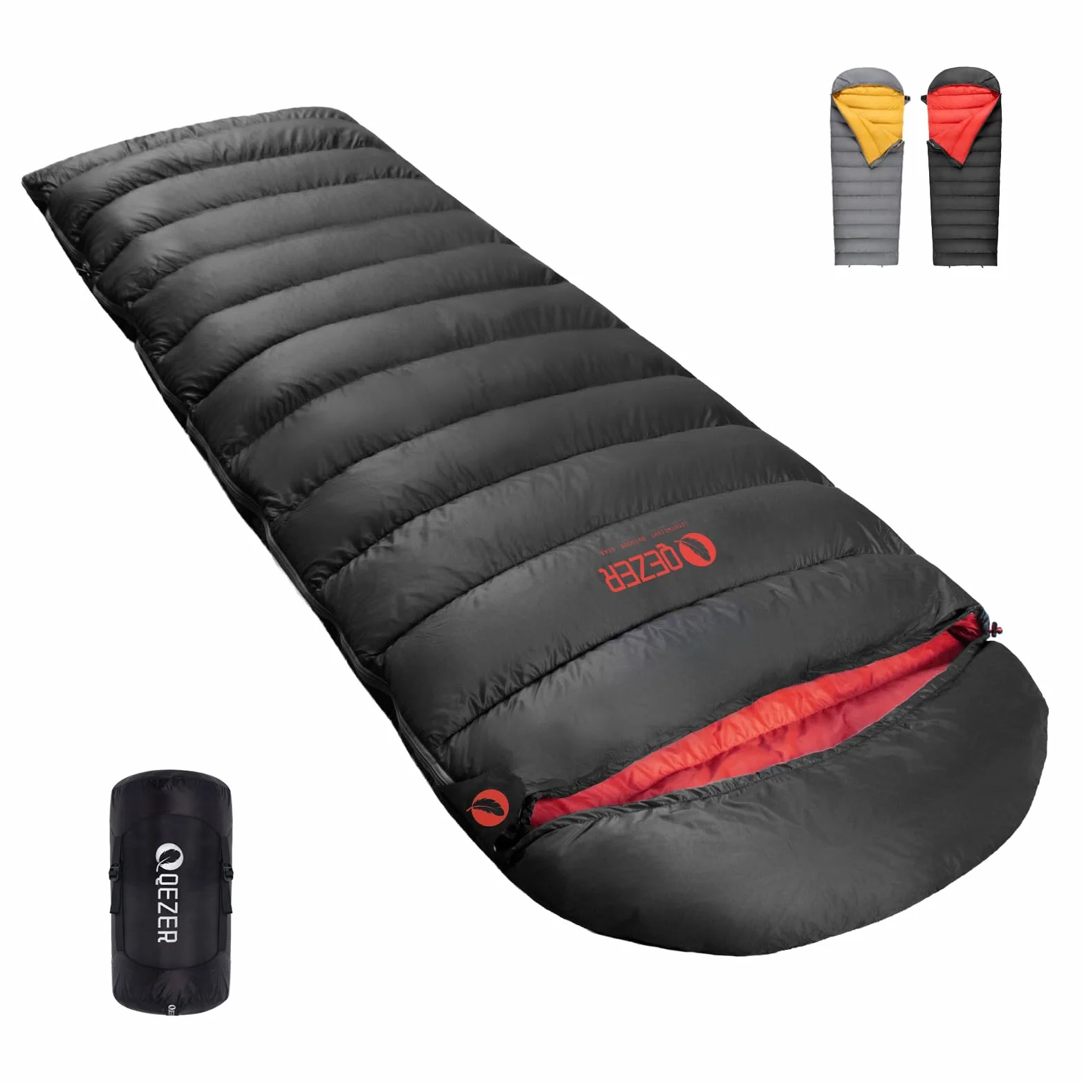 Sac de Couchage QEZER en Duvet 620FP 0°C Ultraléger Grand Froid pour Randonnée Camping