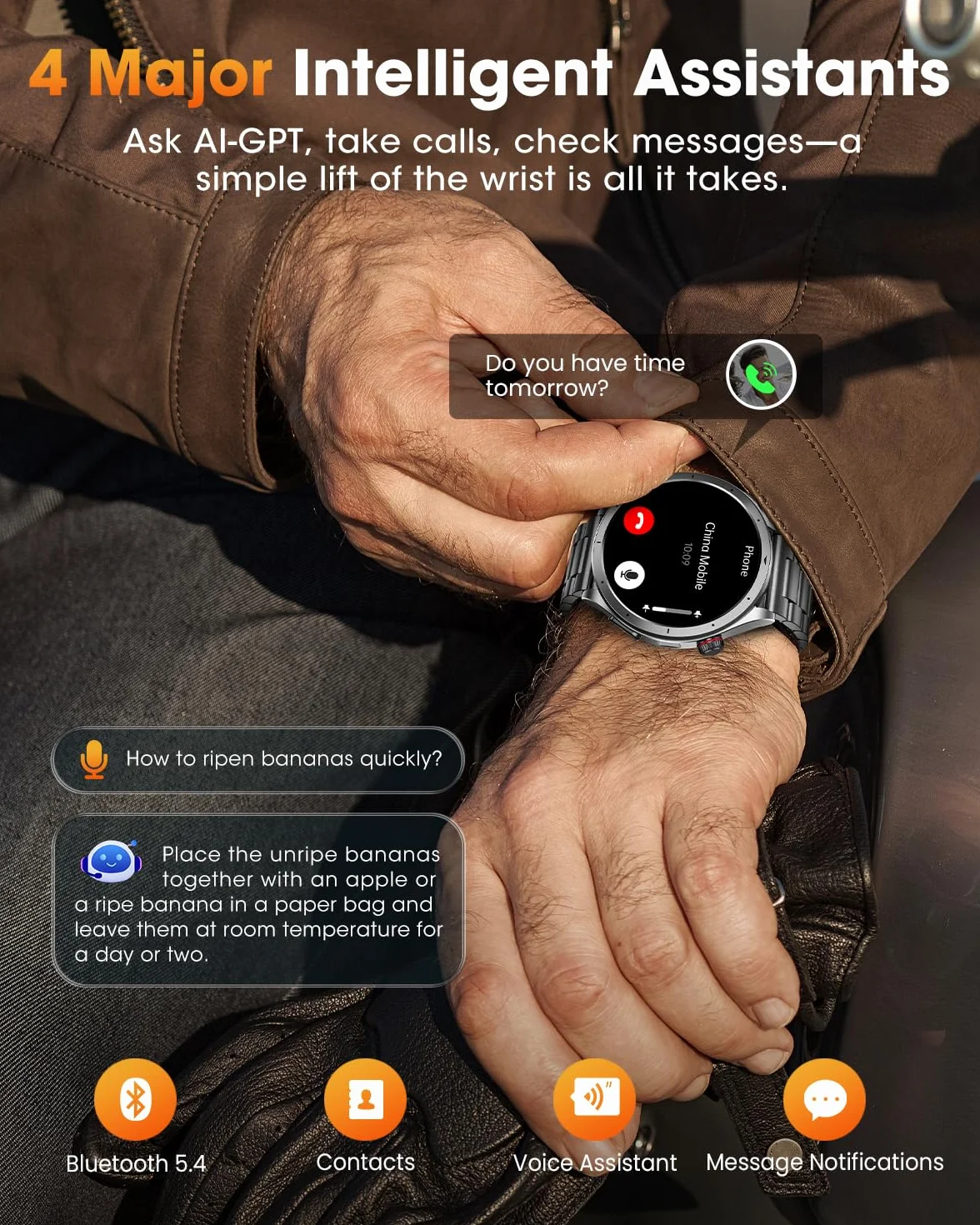 Montre Connectée Homme ECG+HRV Smartwatch Tension Artérielle Fréquence Cardiaque 5ATM Étanche Noir