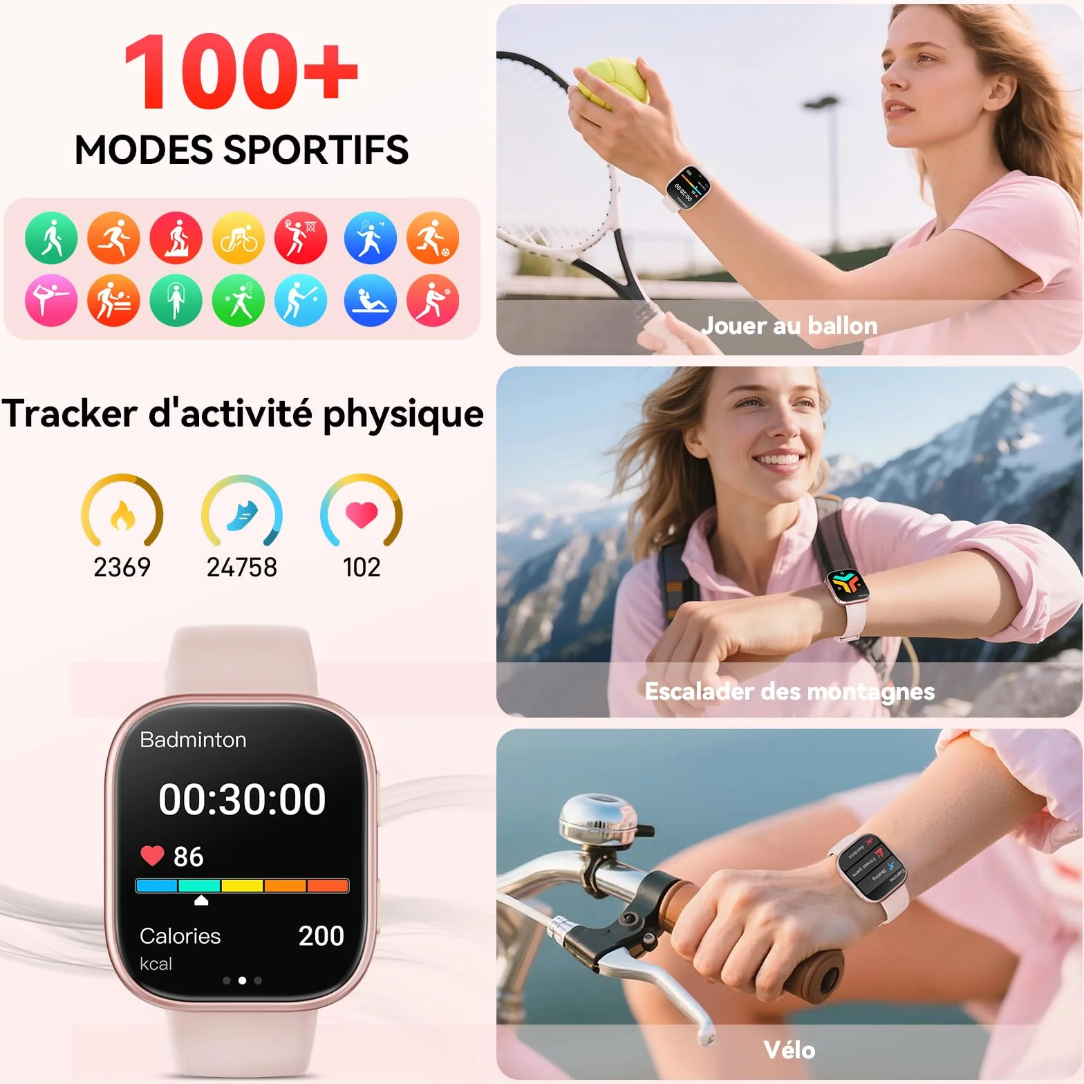 Mingtawn Montre Connectée 1.83" HD Smartwatch IP68 Etanche Fréquence Cardiaque SpO2 Fitness Tracker iOS Android