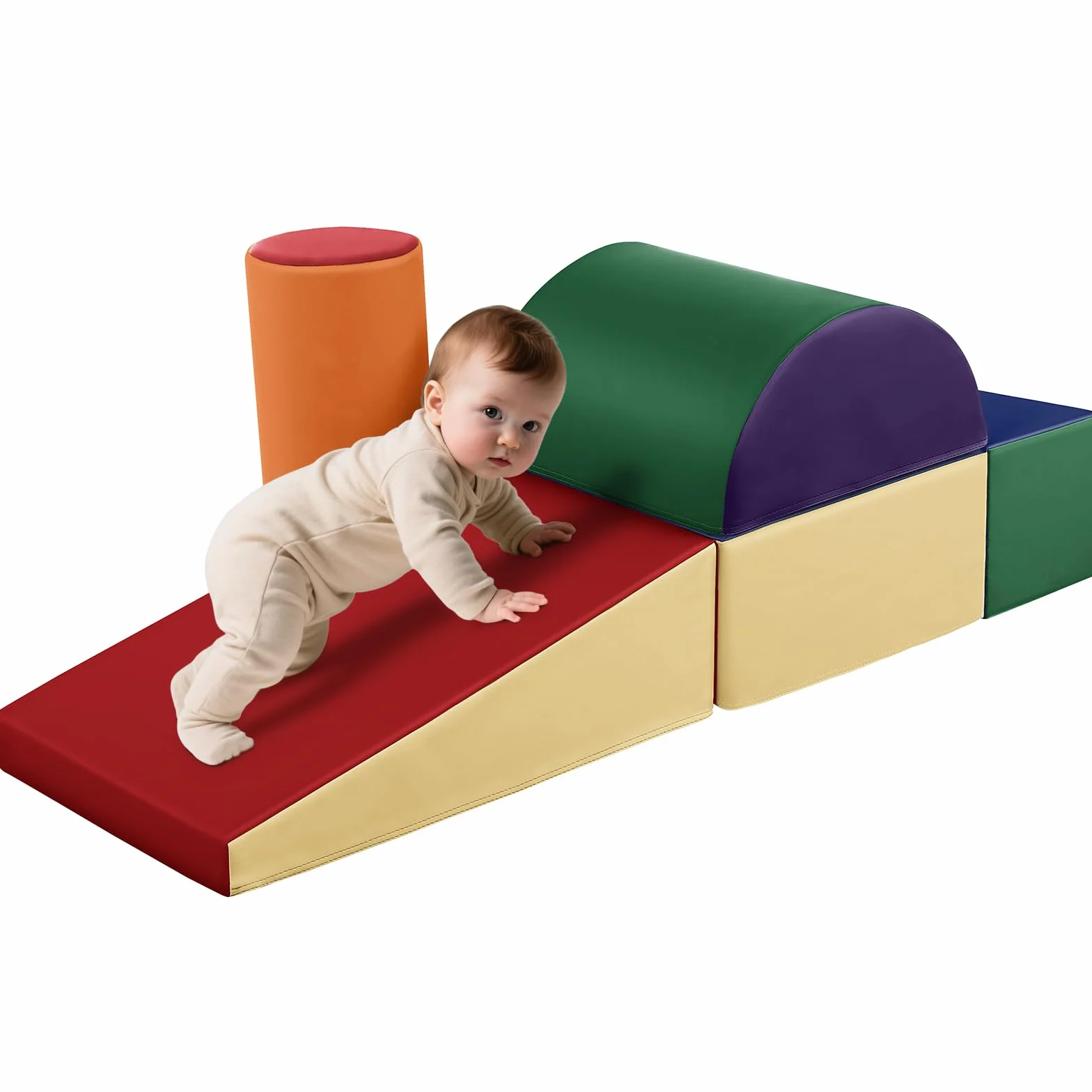 Parcours Motricité Bébé 5 Pièces Blocs Mousse Éducatifs Cuir PU Antidérapant Structure d'Escalade pour Enfant 3 Ans+
