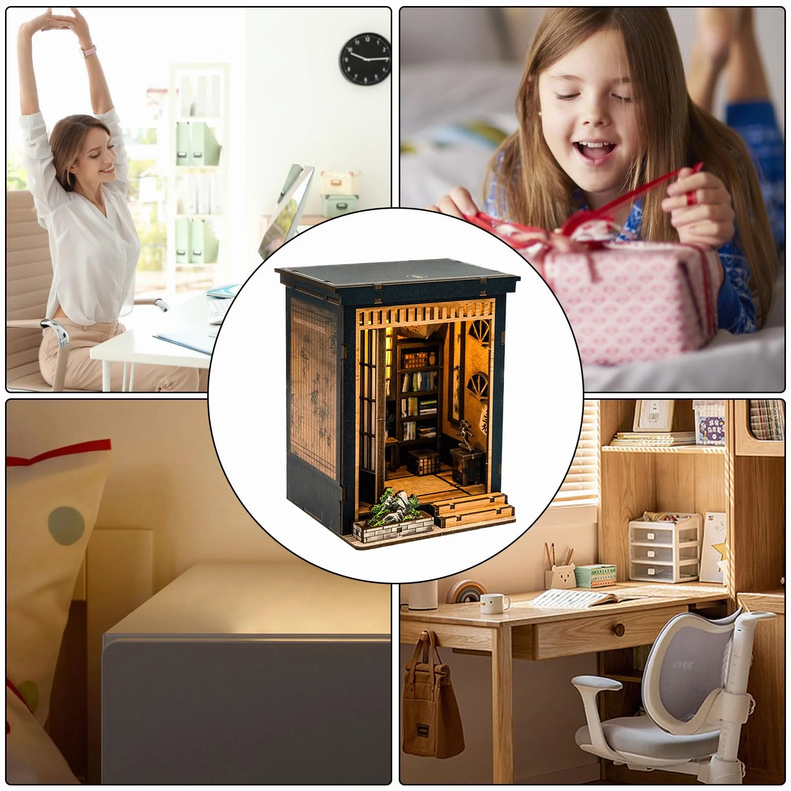 Kit de construction de mini maison japonaise - Projet en bois, modèle de maison de bibliothèque artistique, architecture miniature série à thème