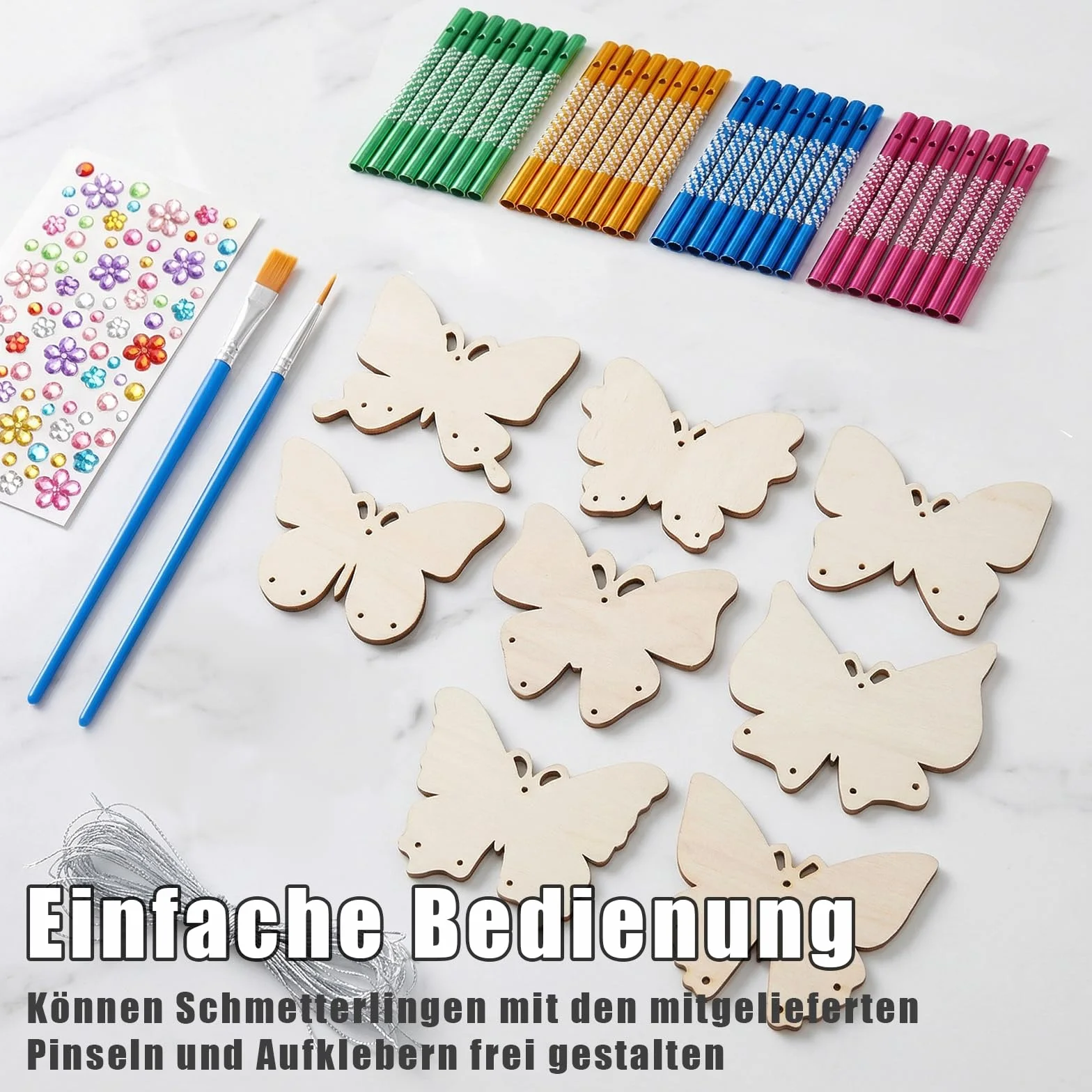 Kit de Bricolage Carillon Éolien Enfants 8 Pièces Bois Papillon