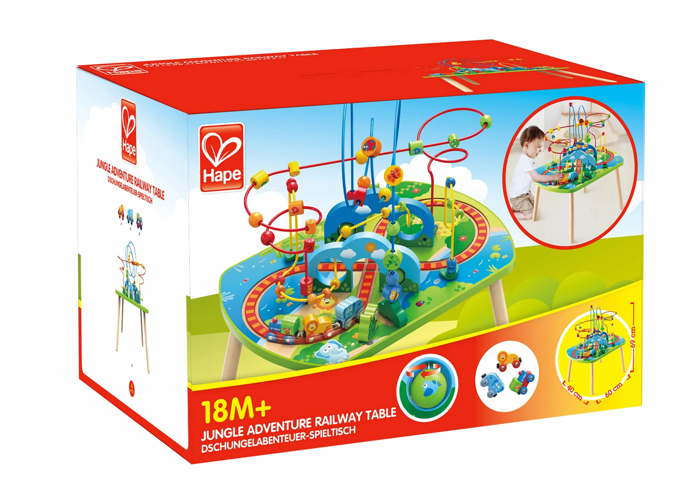 Hape Table d'Activité Bébé en Bois - Centre d'Activité avec Labyrinthe Boulier et Train - Jeu d'Éveil Motricité