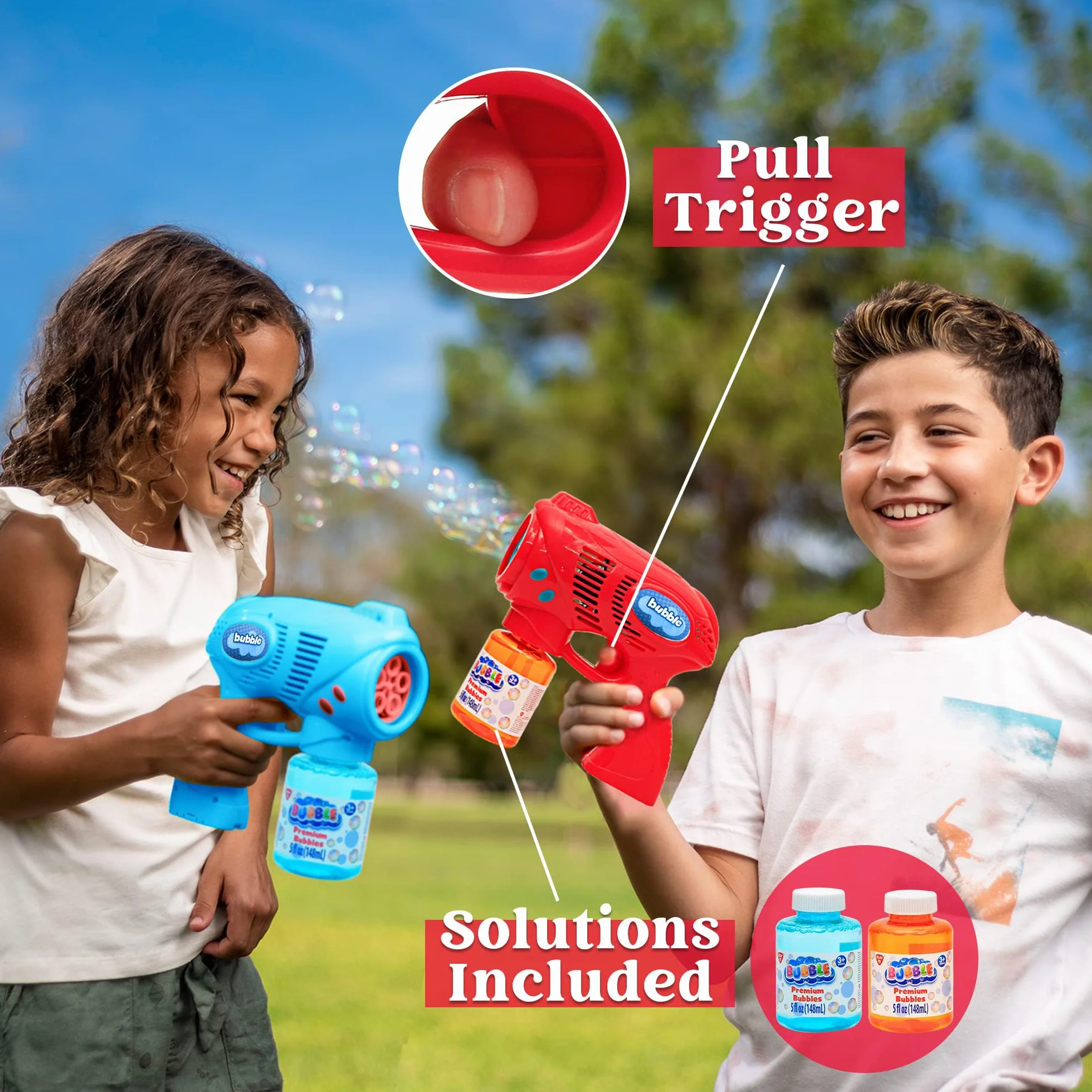 JOYIN 2 Pistolets à Bulles avec 2 Recharges 296ml, Machine à Bulles pour Enfants, Cadeau d'Anniversaire