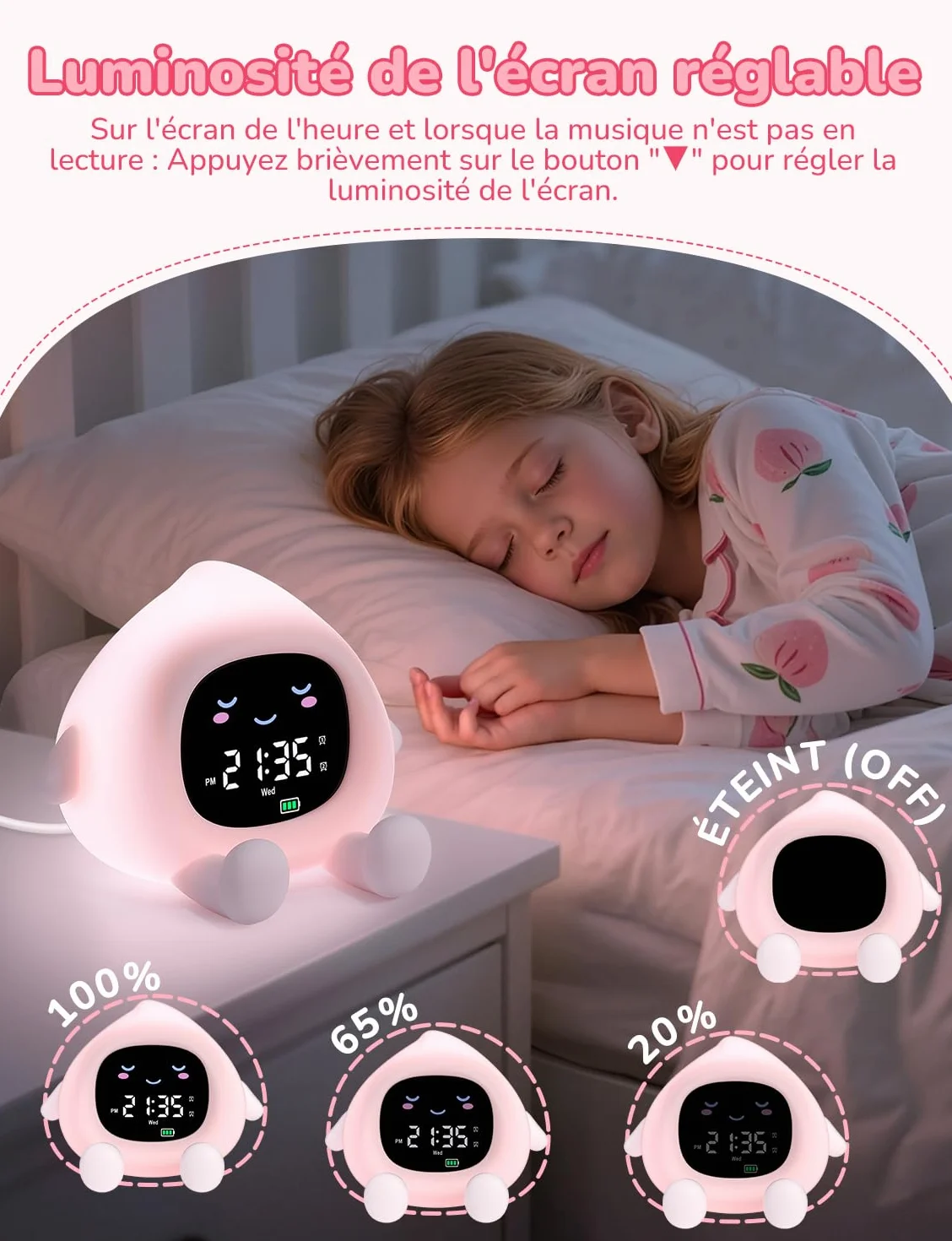 YISSVIC Réveil Enfant Educatif Jour/Nuit 2 Alarme Luminosité Réglable 12/24 Heure Snooze Lumineux 7 Couleurs 30s Arrêt Automatique 10 Chansons Bruit Blanc