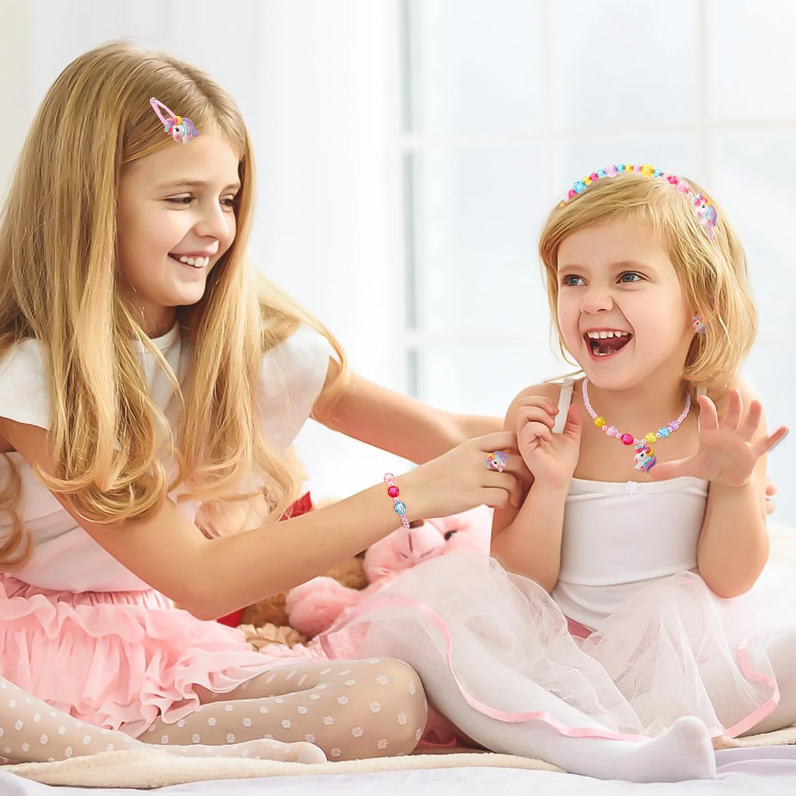 Hifot Licorne Collier Bracelet Bague Boucles d'oreilles Clip Pinces à Cheveux Set Enfants Fille