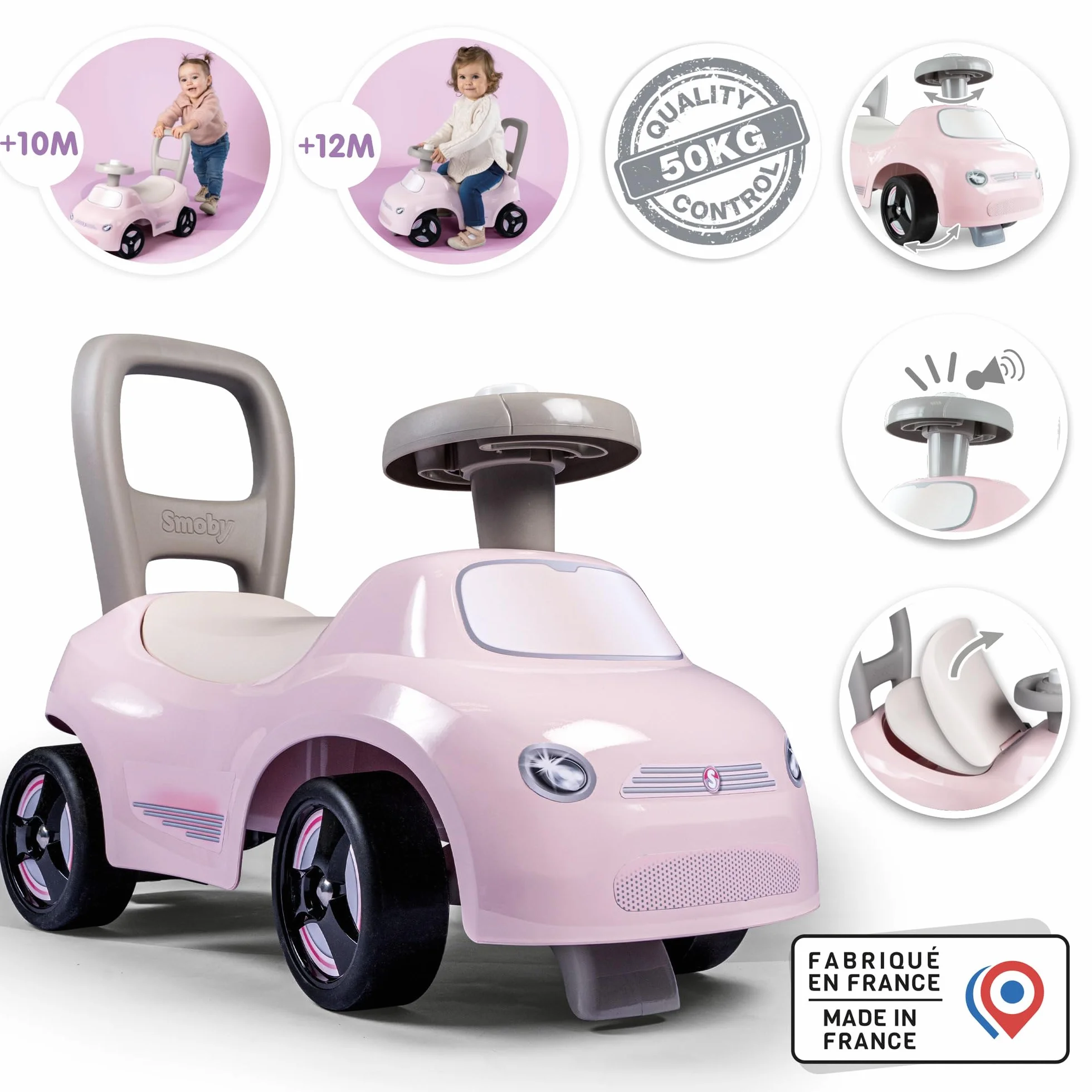 Smoby Porteur Auto Rose Trotteur Volant Directionnel Coffre Jouets 10 Mois Fabrication Française