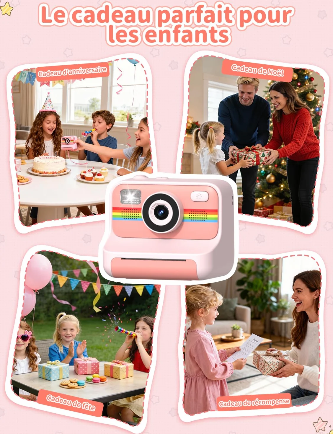 LIORQUE Appareil Photo Instantané Enfant 2.4'' HD 1080p avec Carte 32GB & Papier d'impression Rose
