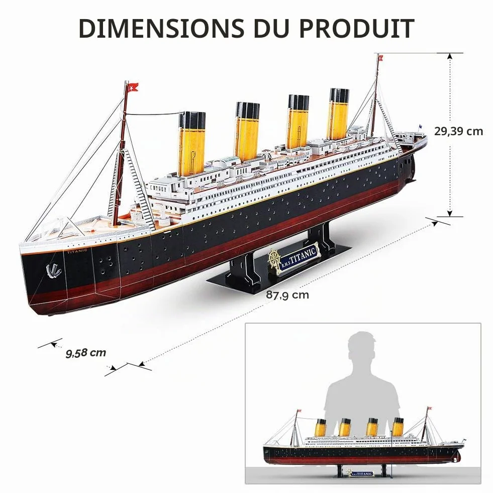 CubicFun Puzzle 3D Titanic LED 88 cm Bateau Modèle 266 Pièces