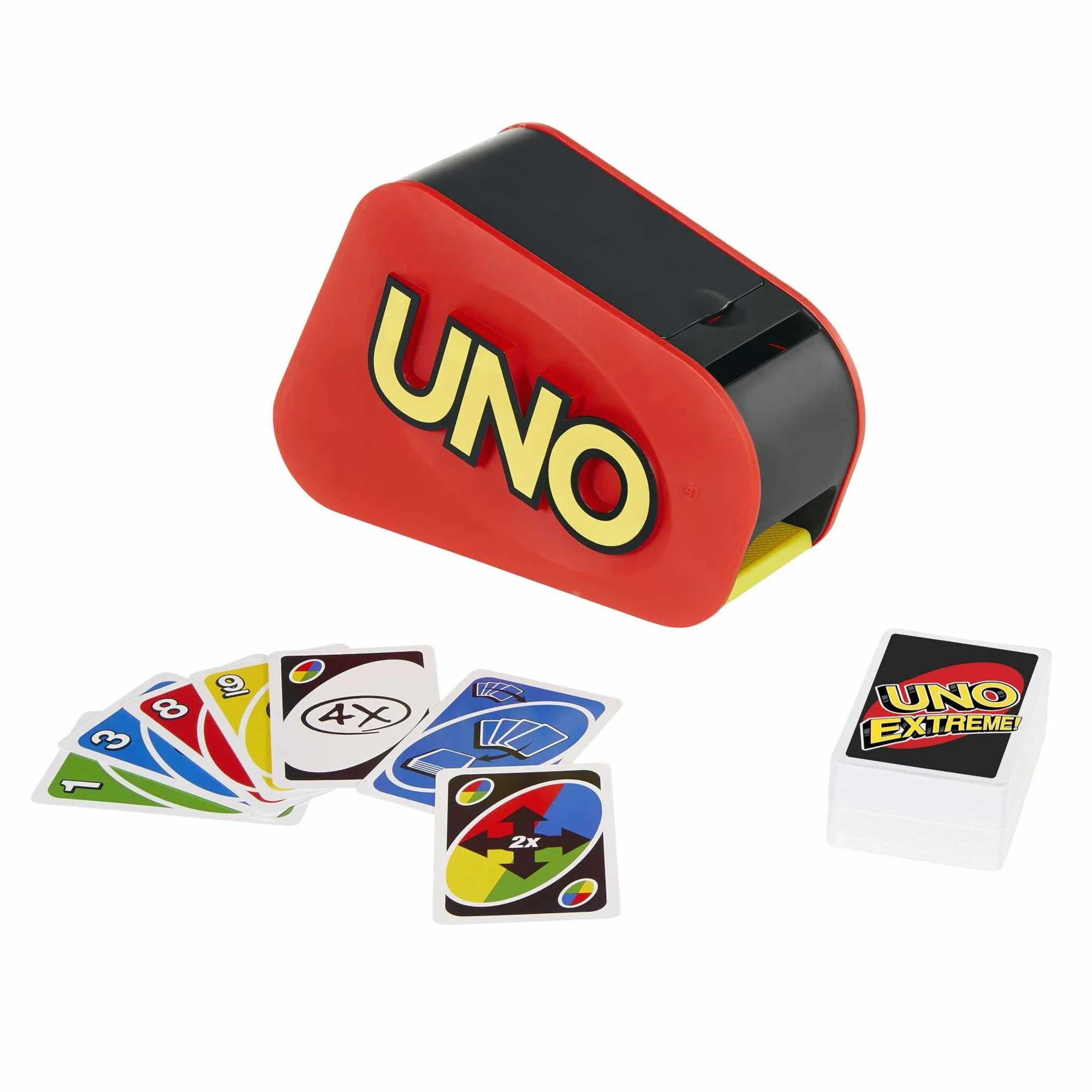 Mattel Games UNO Extreme Jeu de Cartes avec Distributeur Aléatoire Lumière et Son 112 Cartes GXY75