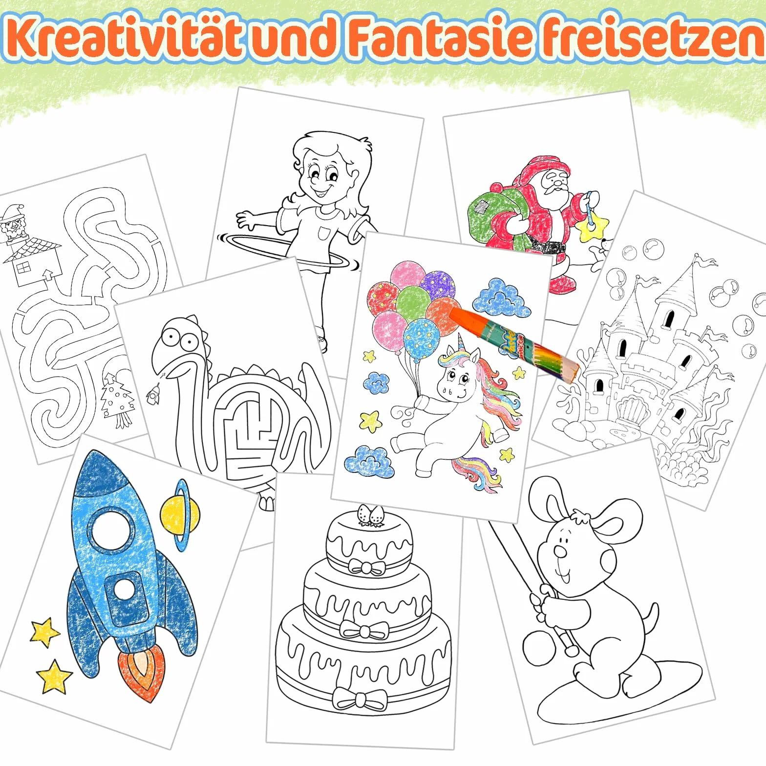 Mini Livre Coloriage pour Enfants 3-9 Ans - Cahier avec 18 Crayons de Couleurs, 24 Styles Activités DIY Dessin Feutres Cadeau Anniversaire