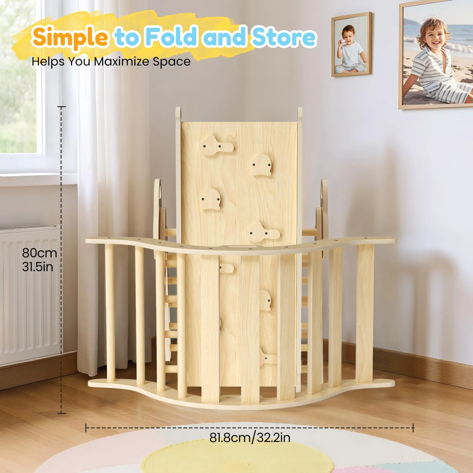 Montessori Triangle Arche 7 en 1, Arche d'escalade et Toboggan en Bois pour Tout-Petits 1-3 Ans